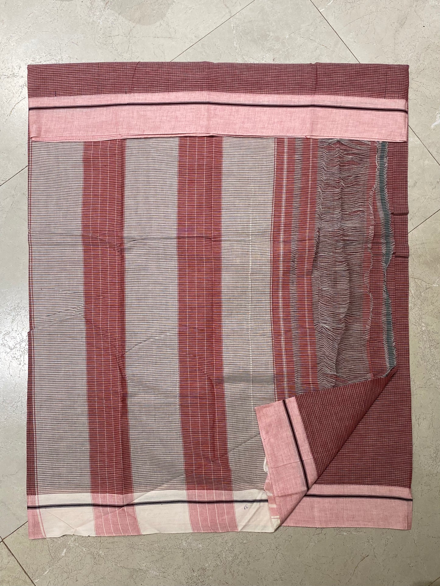 Brown Peach Border Patteda Anchu Saree