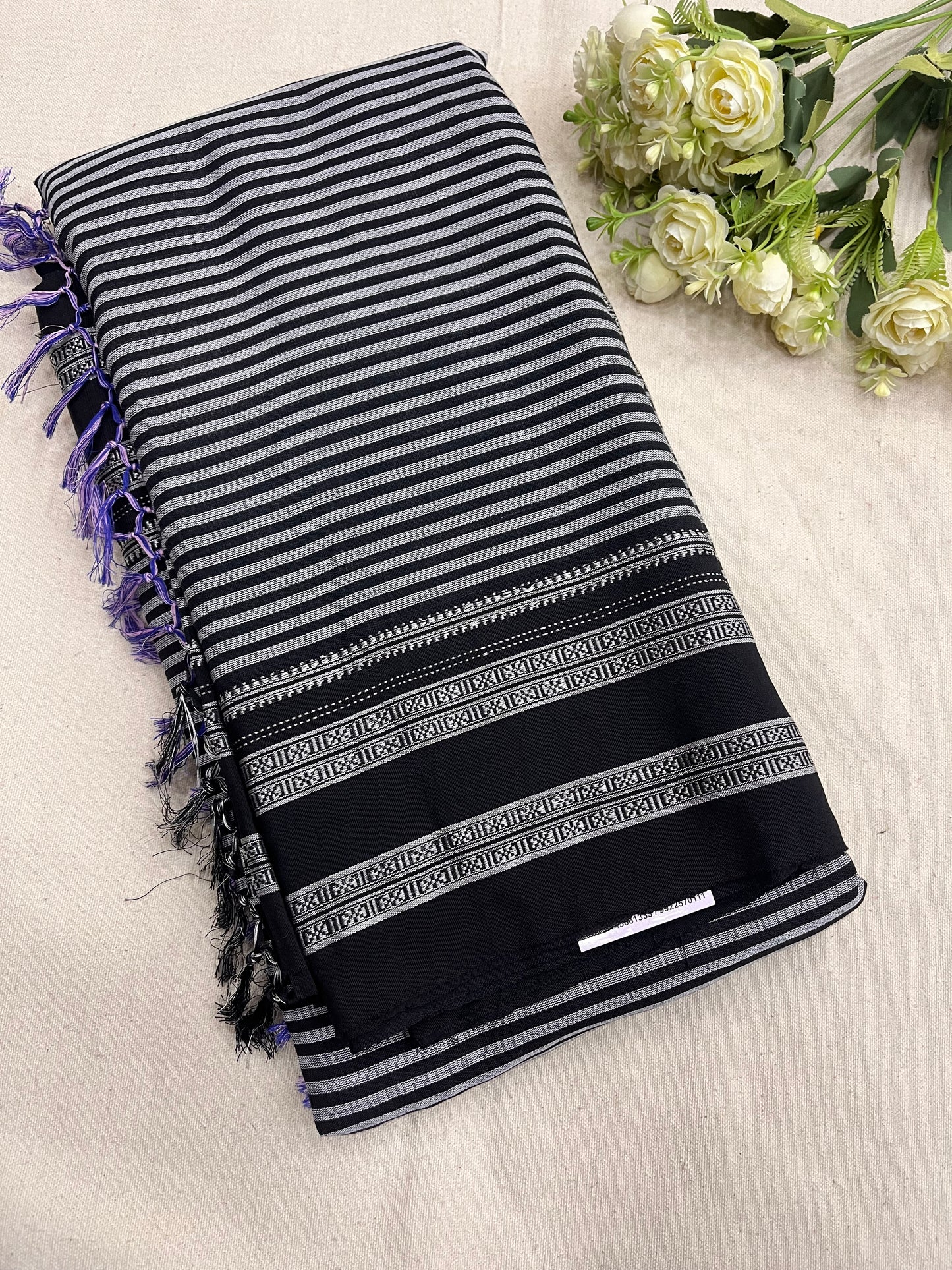 Black Grey Stripes Ilkal Saree