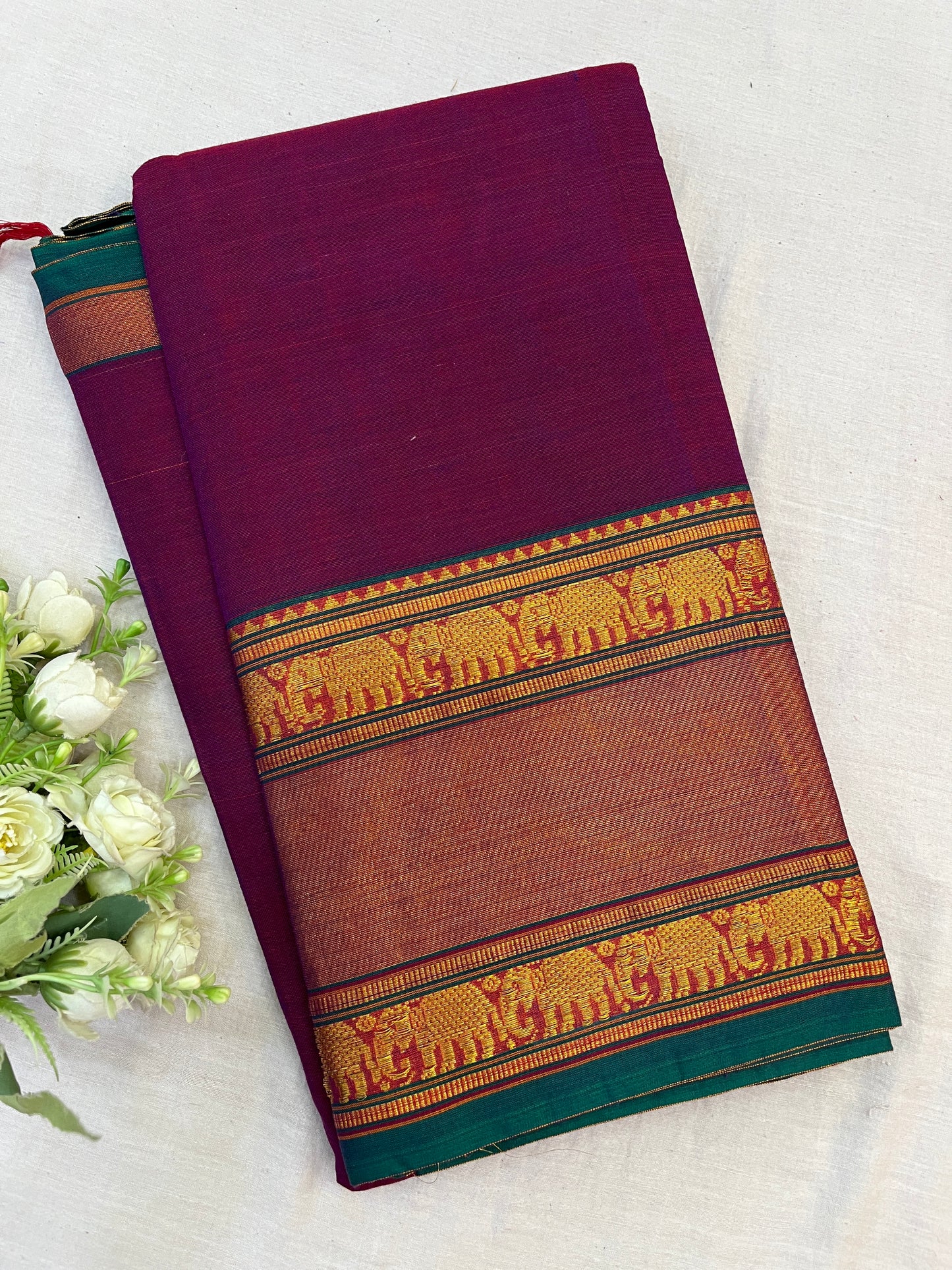 Purple Zari Border Bhagyanagar Cotton Saree