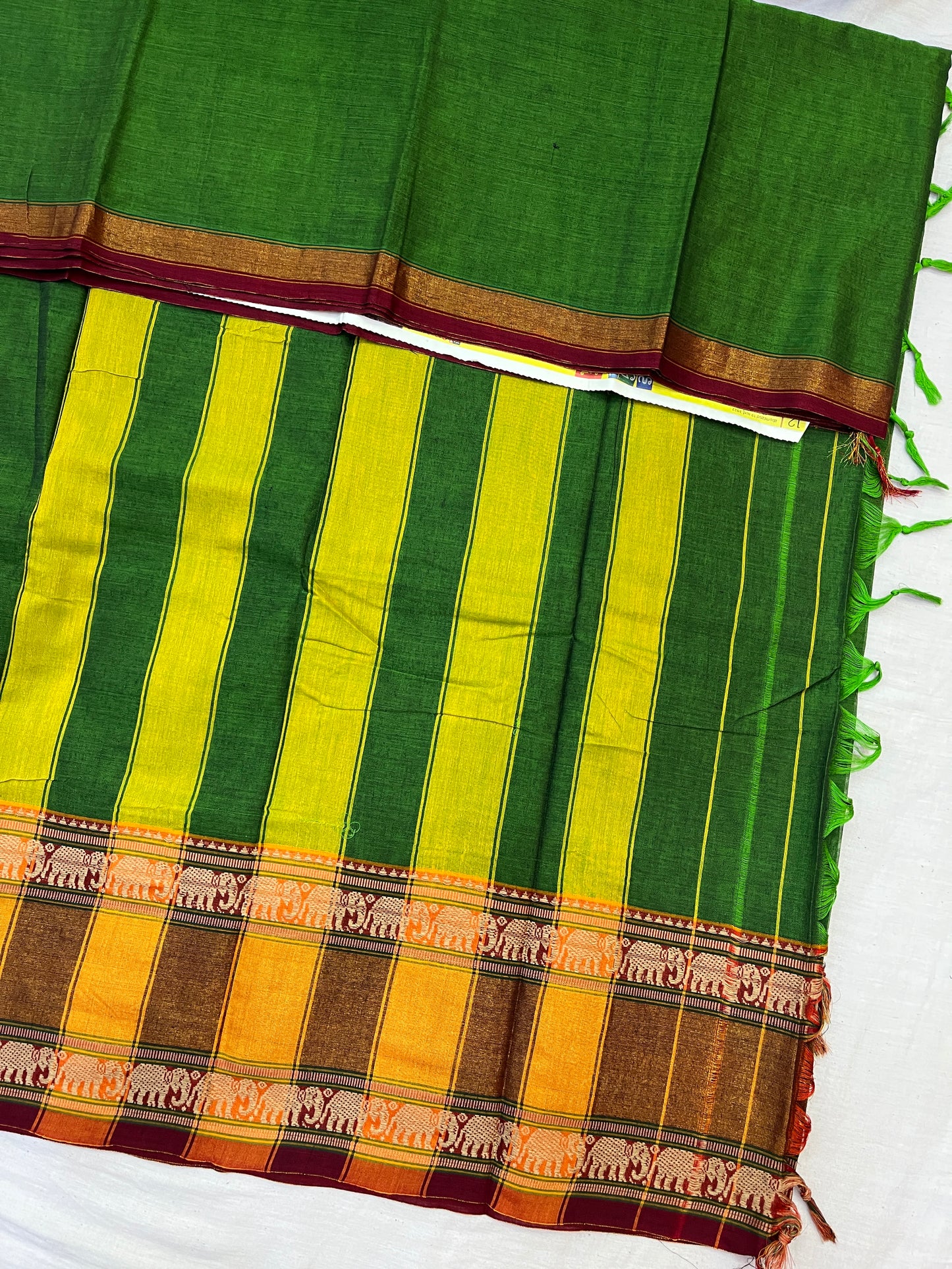 Leaf Green Cotton Zari Border Bhagyanagar Cotton Saree