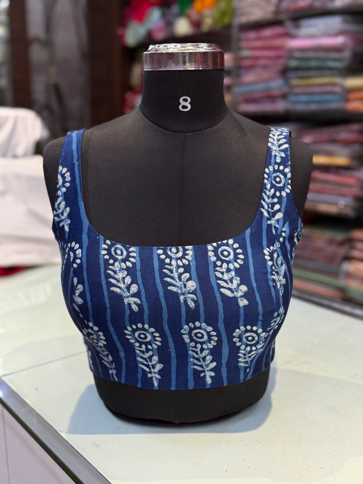 Indigo Bloom Modal Silk Sleeveless Blouse