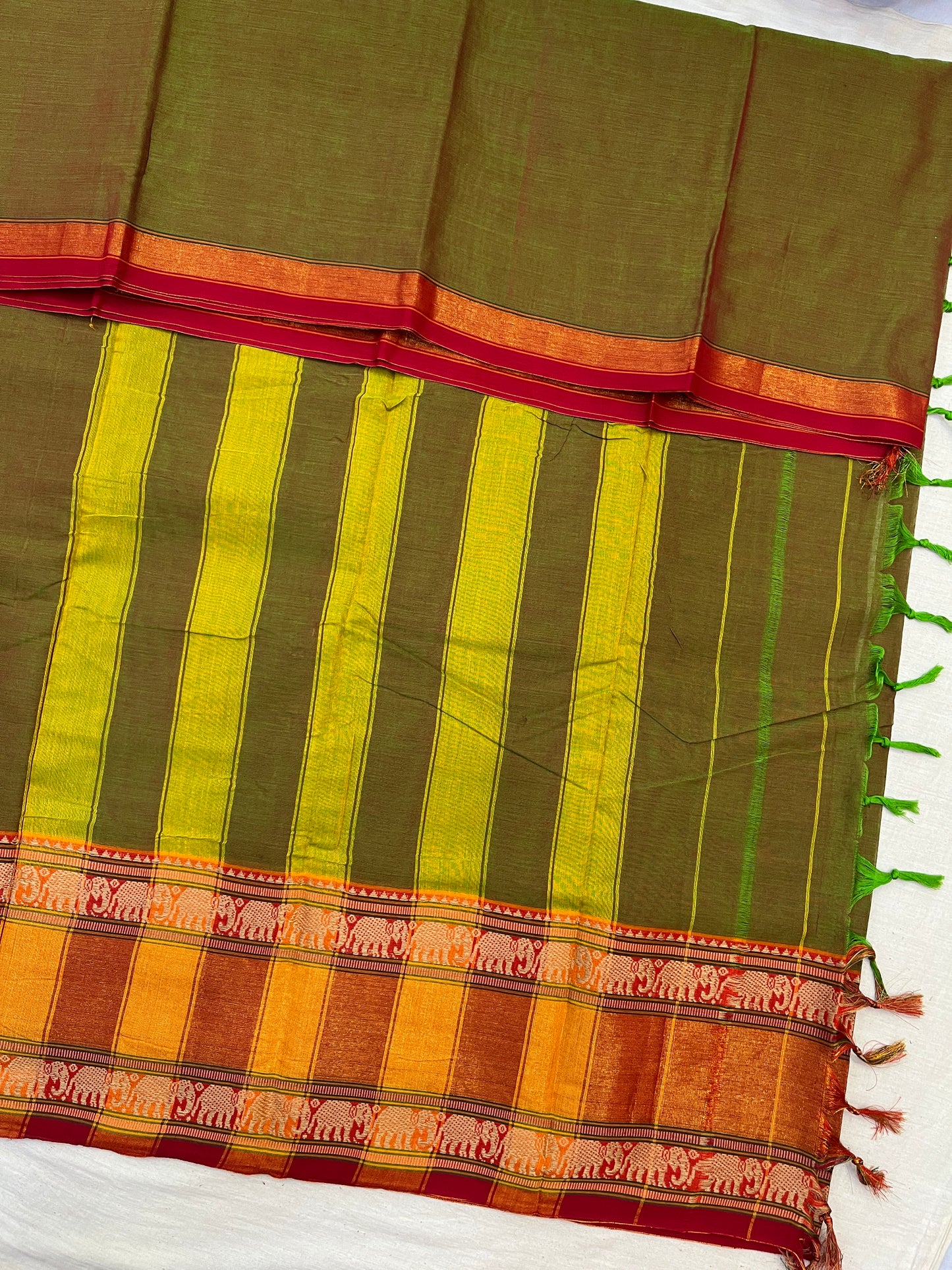 Mehendi Cotton Zari Border Bhagyanagar Cotton Saree