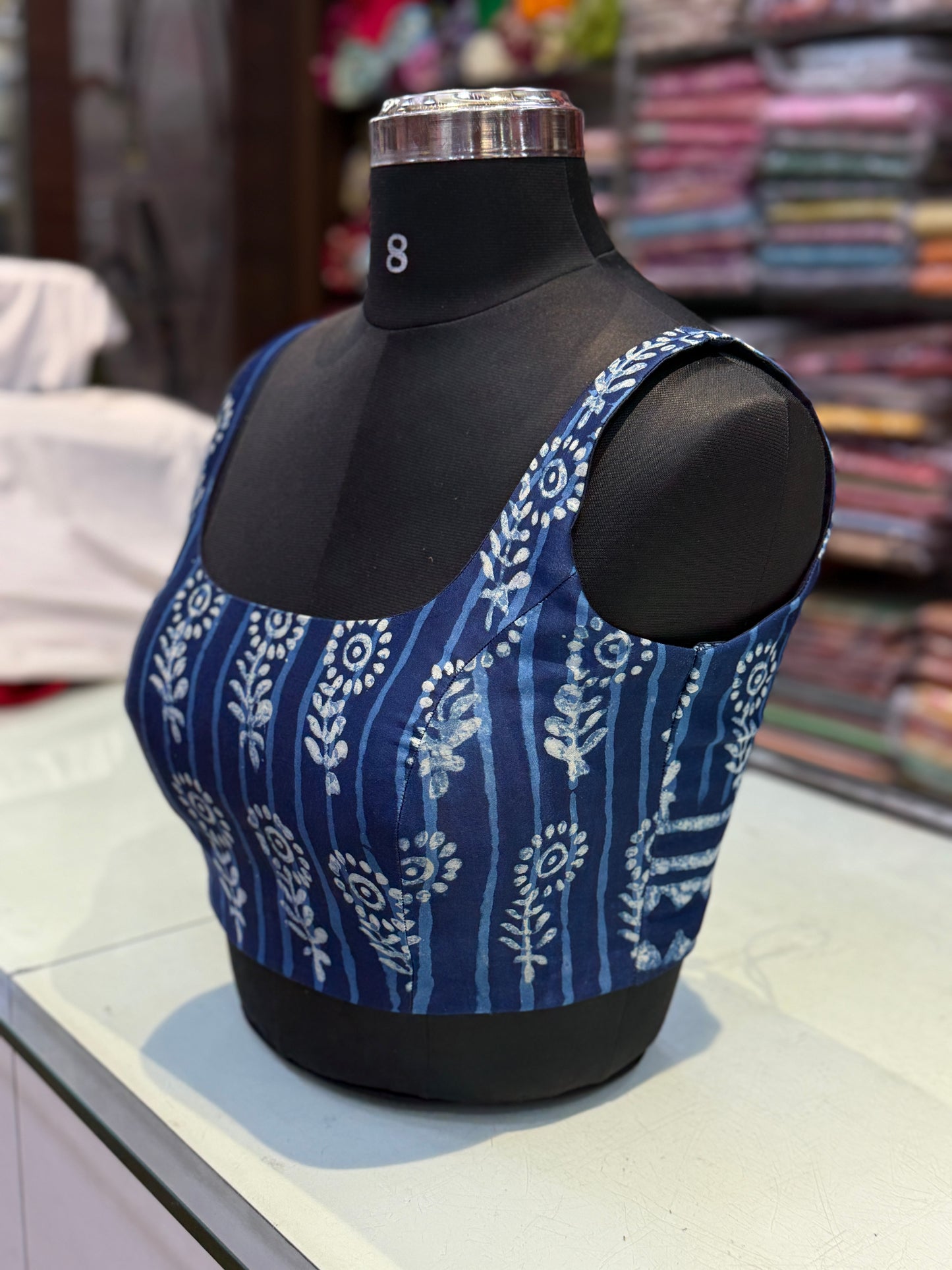 Indigo Bloom Modal Silk Sleeveless Blouse