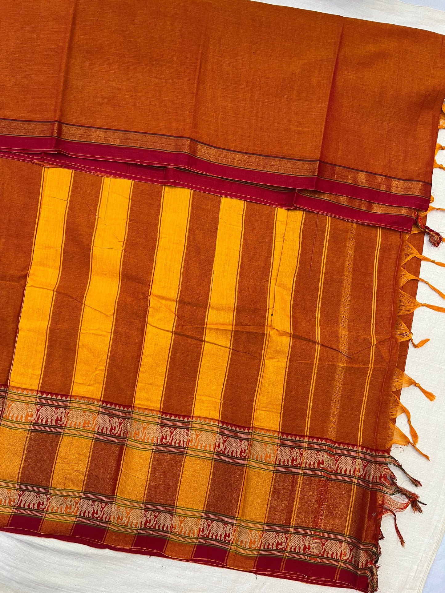 Orange Cotton Zari Border Bhagyanagar Cotton Saree