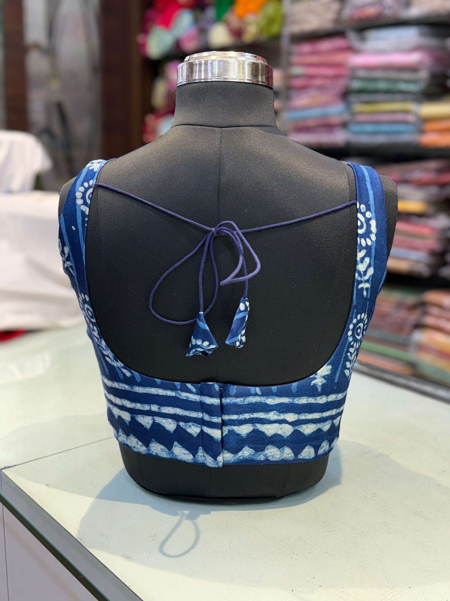 Indigo Bloom Modal Silk Sleeveless Blouse