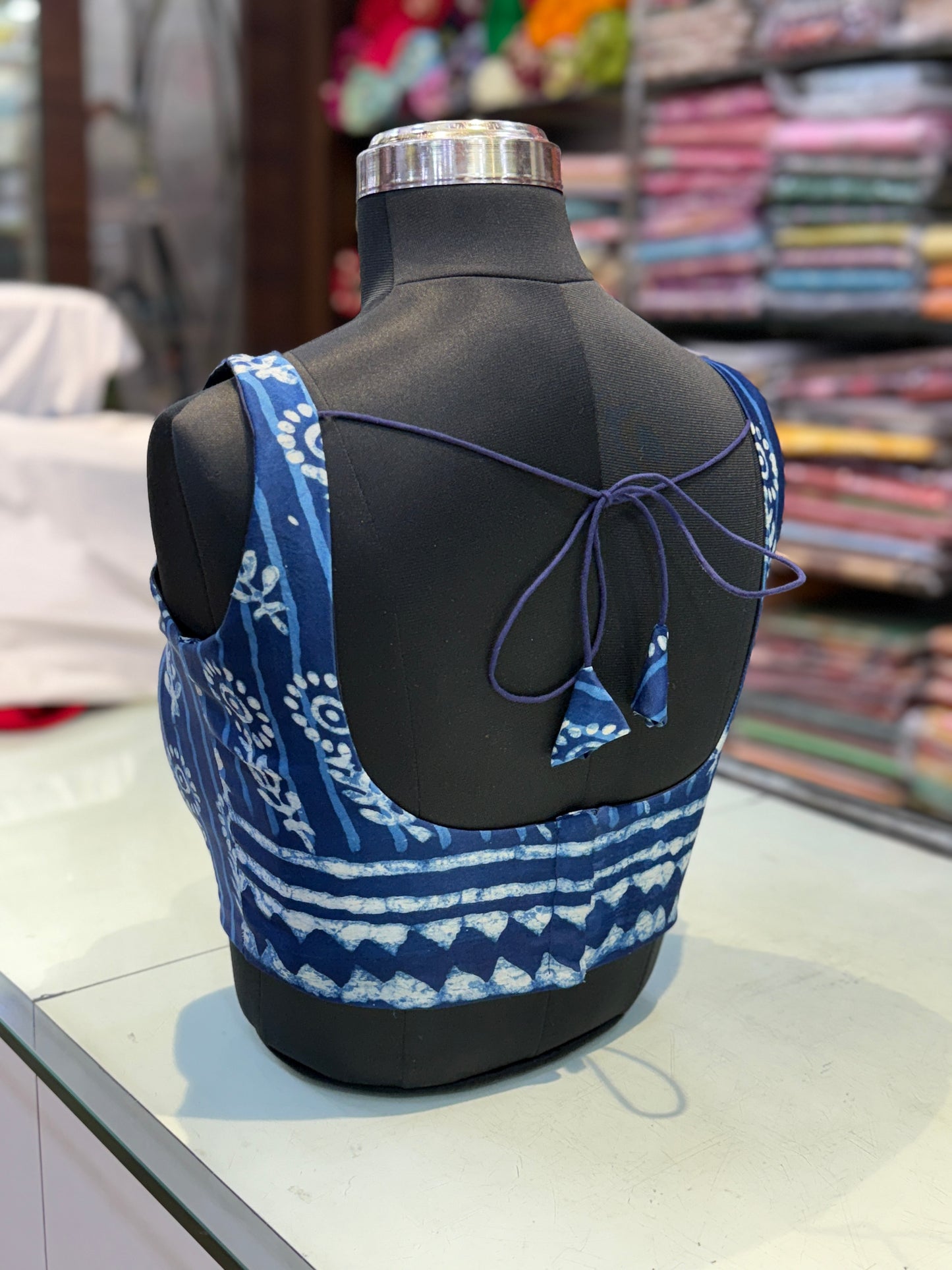 Indigo Bloom Modal Silk Sleeveless Blouse