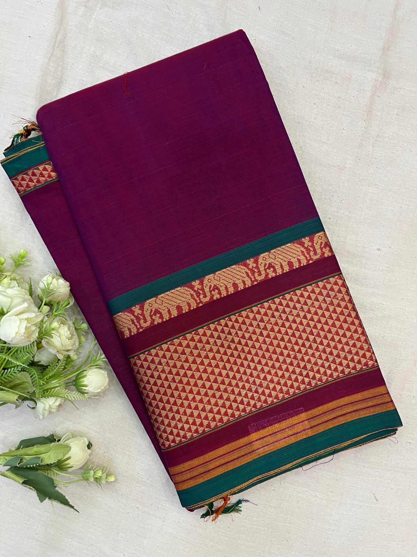 Purple Elephant Paras Cotton Border Bhagyanagar Saree