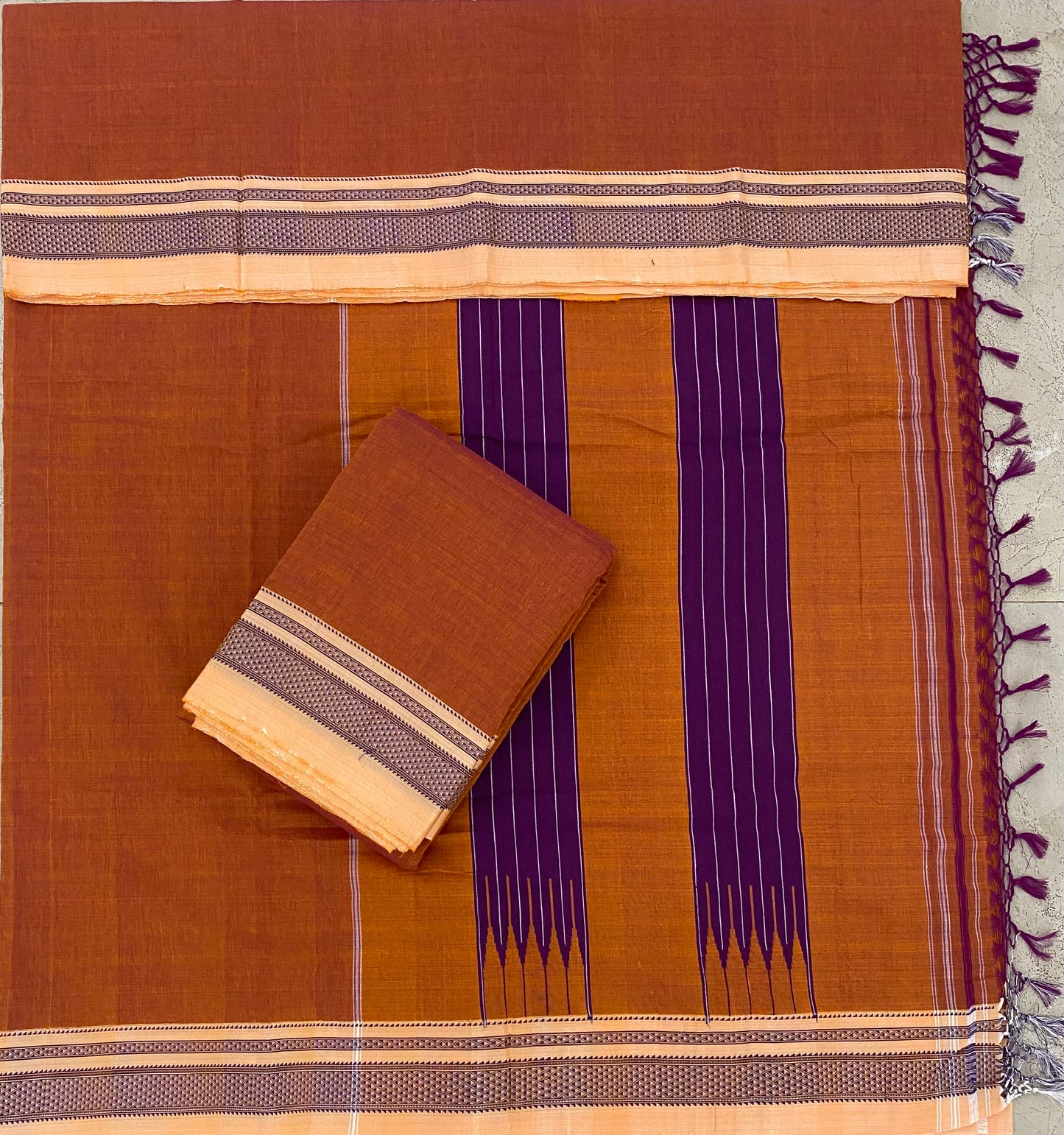 Rust Handloom Ikkal Cotton Saree