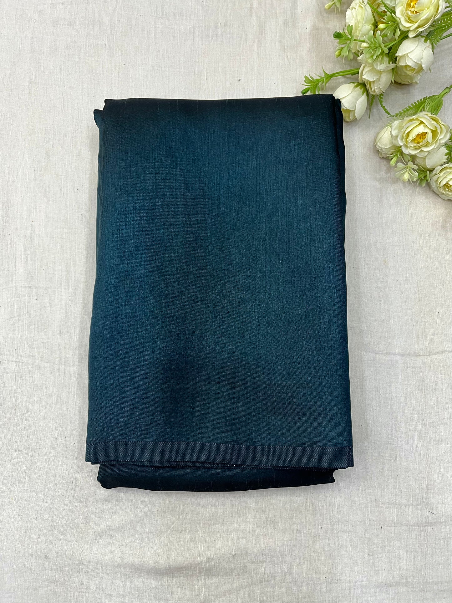 Teal Blue Malai Silk Plain Sarees