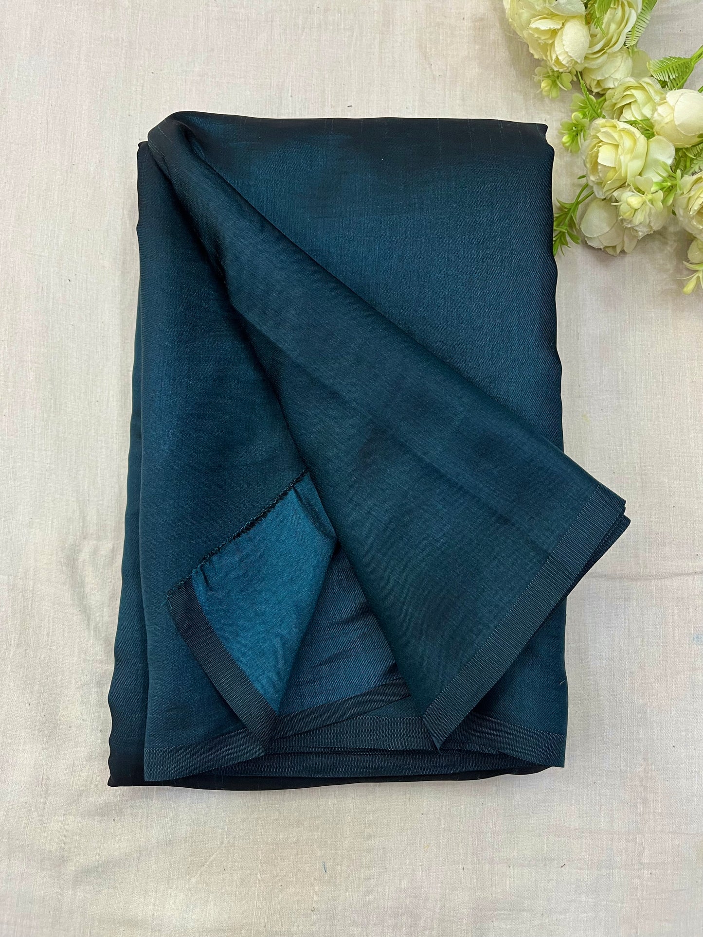 Teal Blue Malai Silk Plain Sarees
