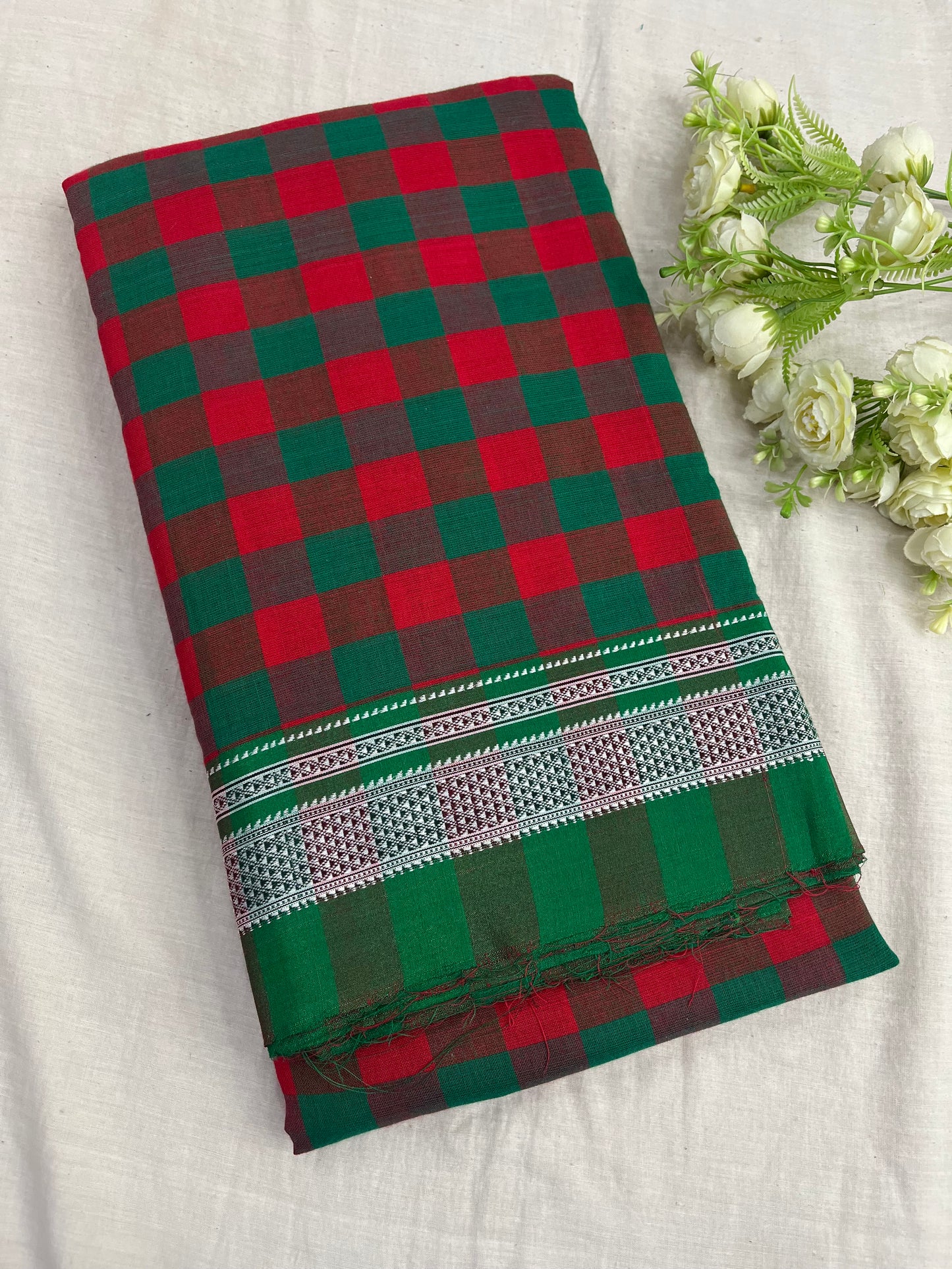 Green Red Box Checks Ilkal Saree