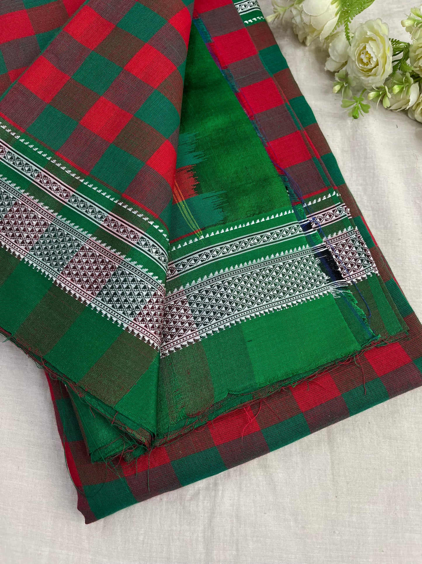 Green Red Box Checks Ilkal Saree