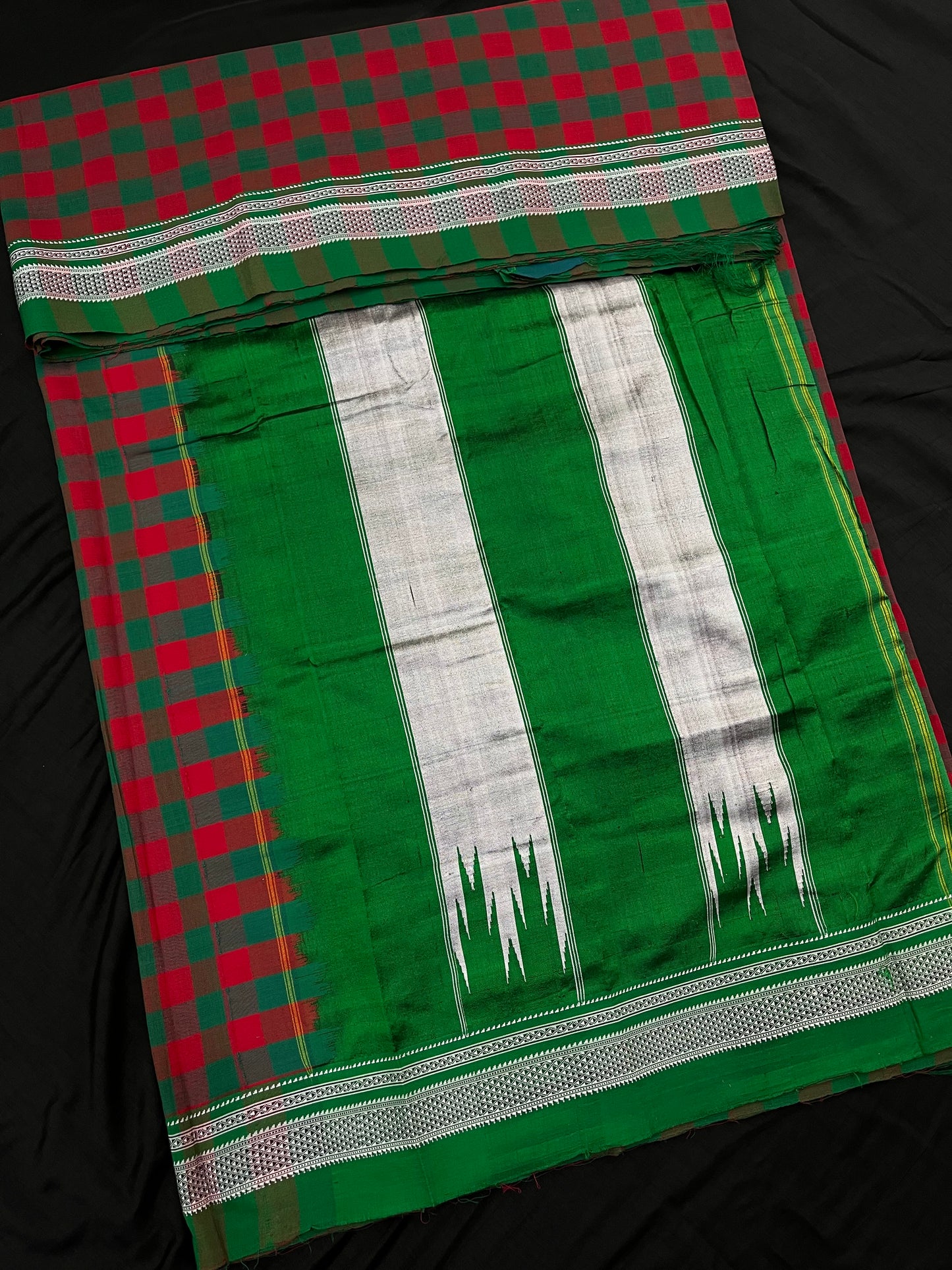 Green Red Box Checks Ilkal Saree