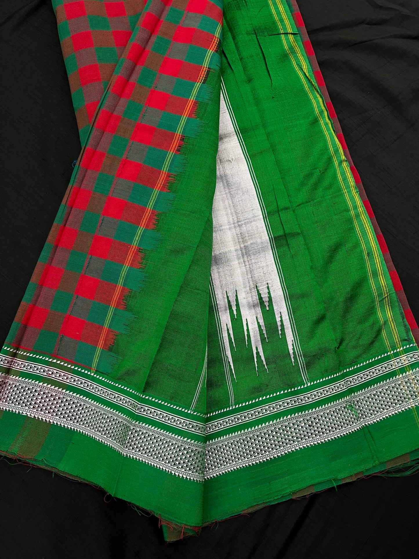 Green Red Box Checks Ilkal Saree
