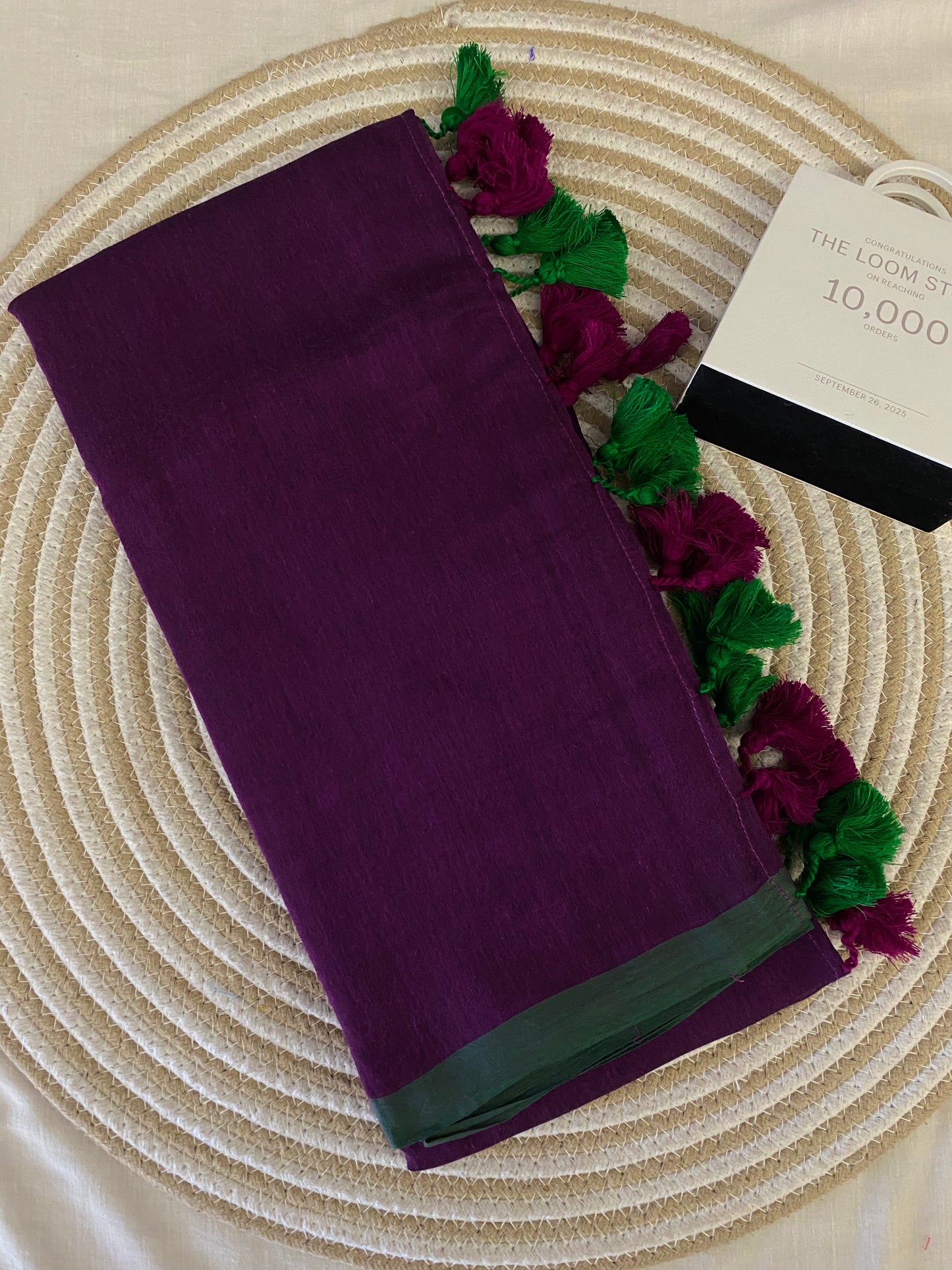 Purple Green Mulmul Saree
