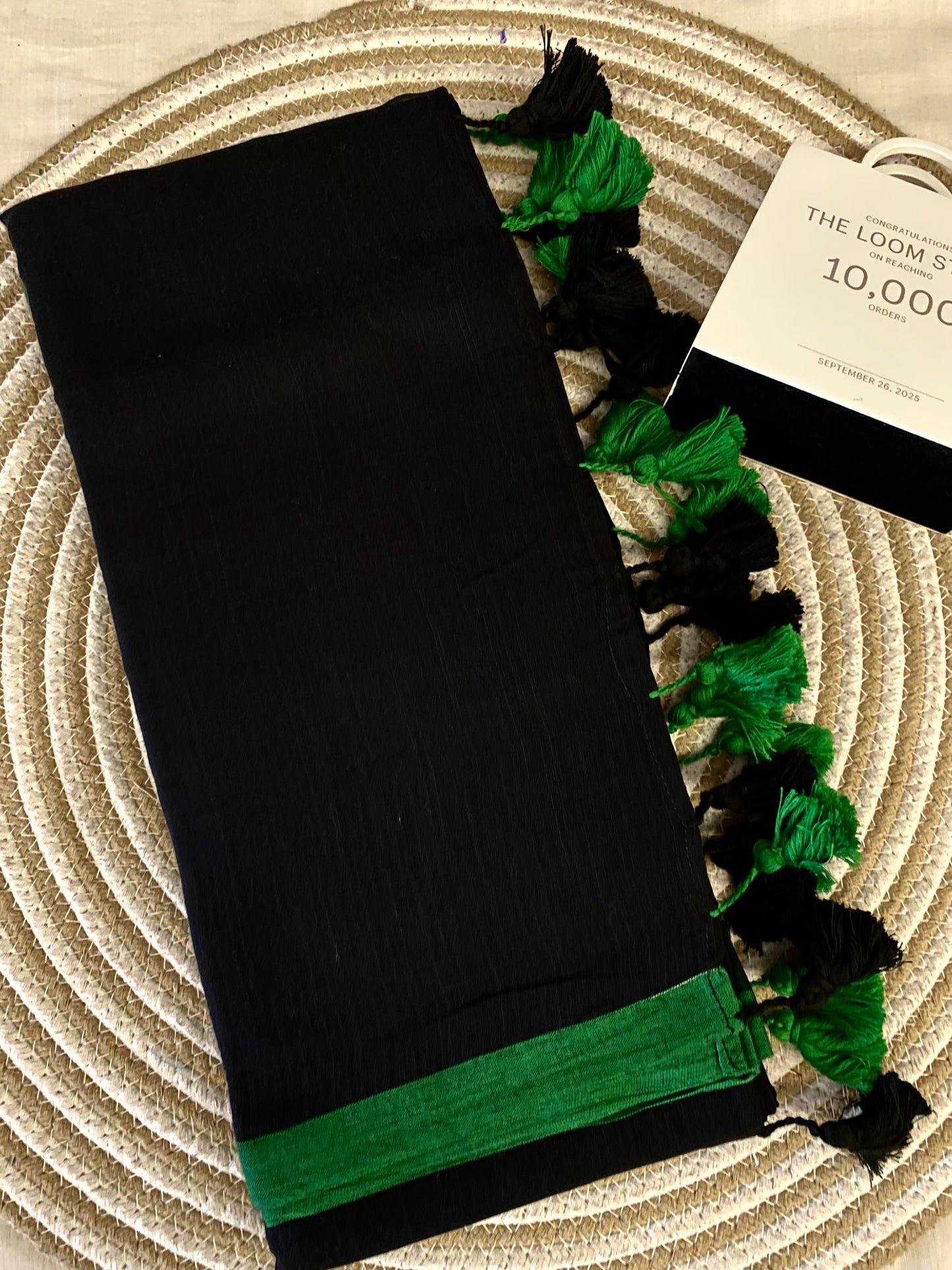 Black Green Mulmul Saree