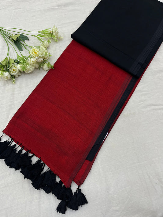 Red Black Acrylic Cotton Saree