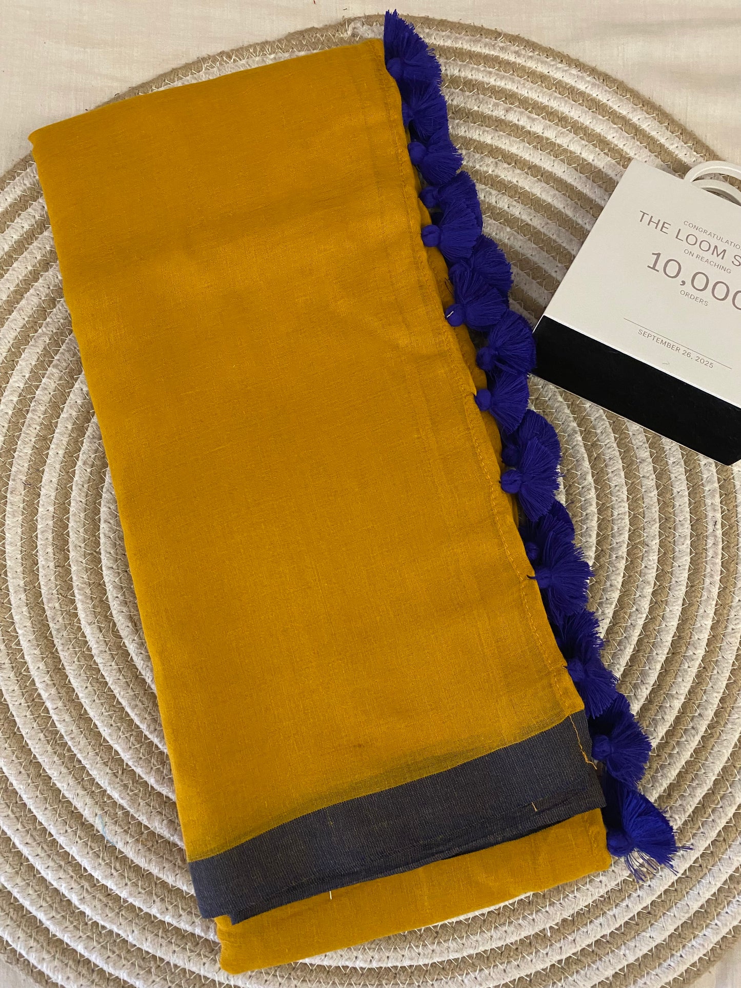 Turmeric Blue Mulmul Saree