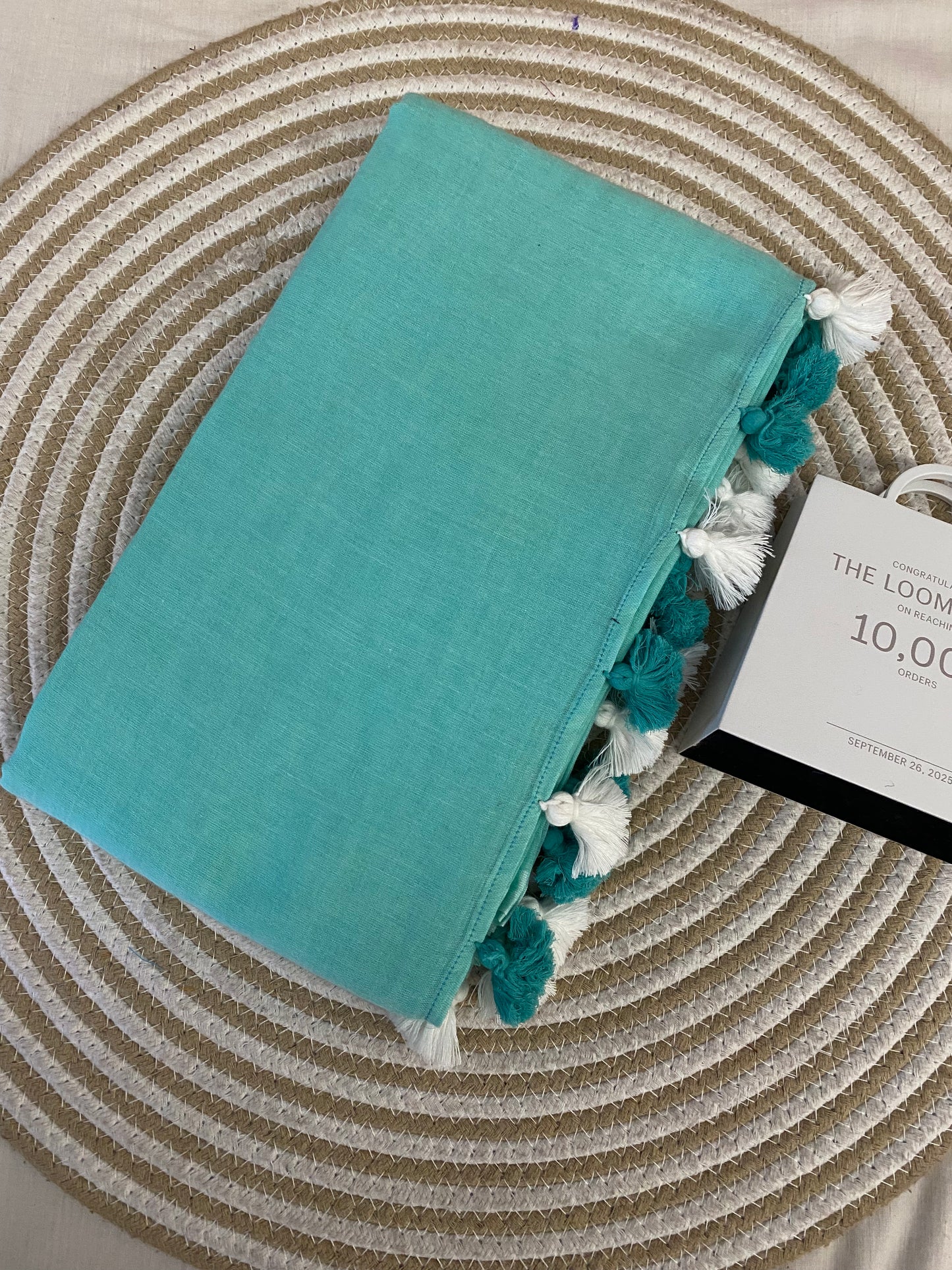 Teal Aqua Mulmul Saree