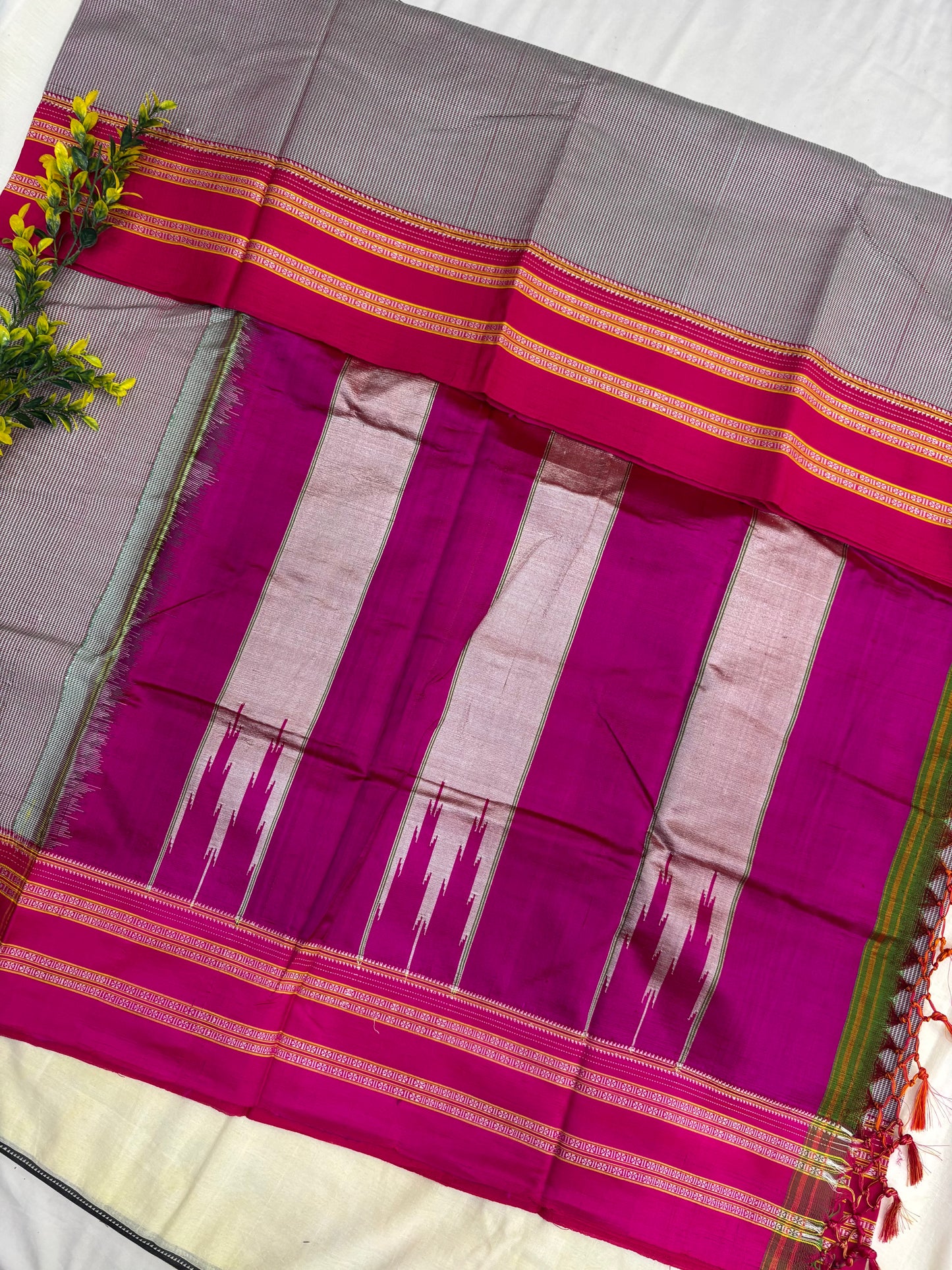 Grey White Checks Ilkal Saree