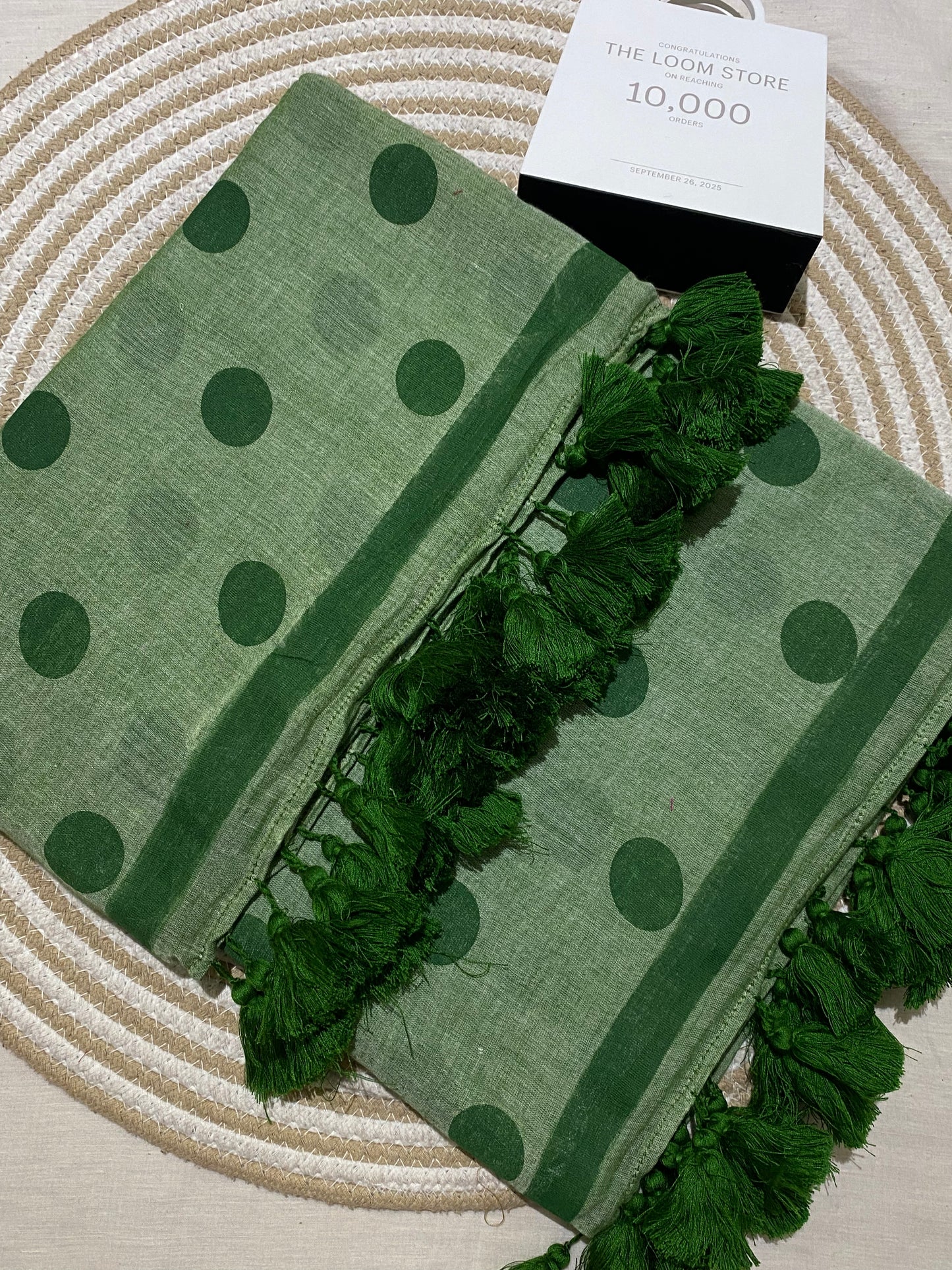 Dark Forest big Dotted Mulmul Saree