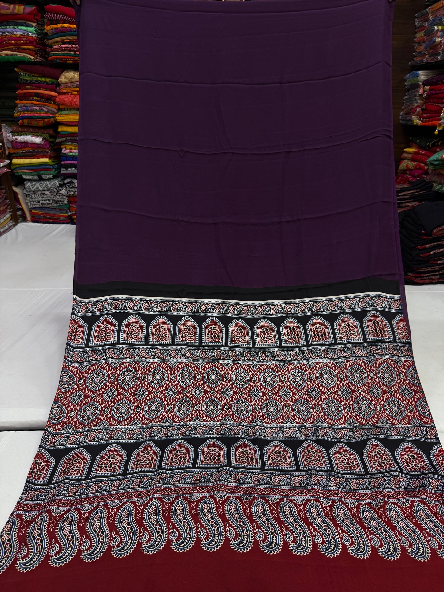 Ajrakh Plain Modal Silk Saree 24