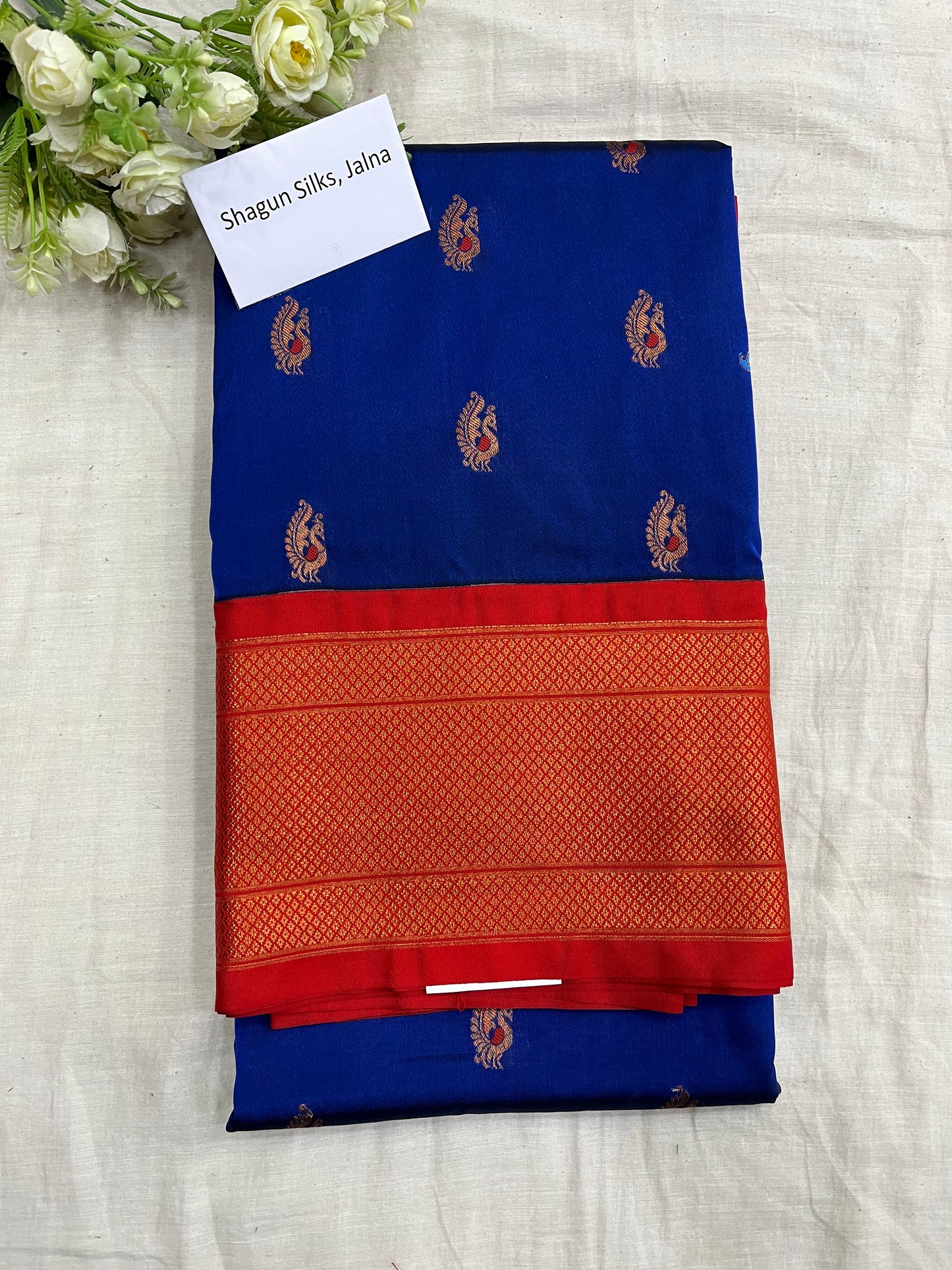 Blue Red Kajree Paithani Silk Saree