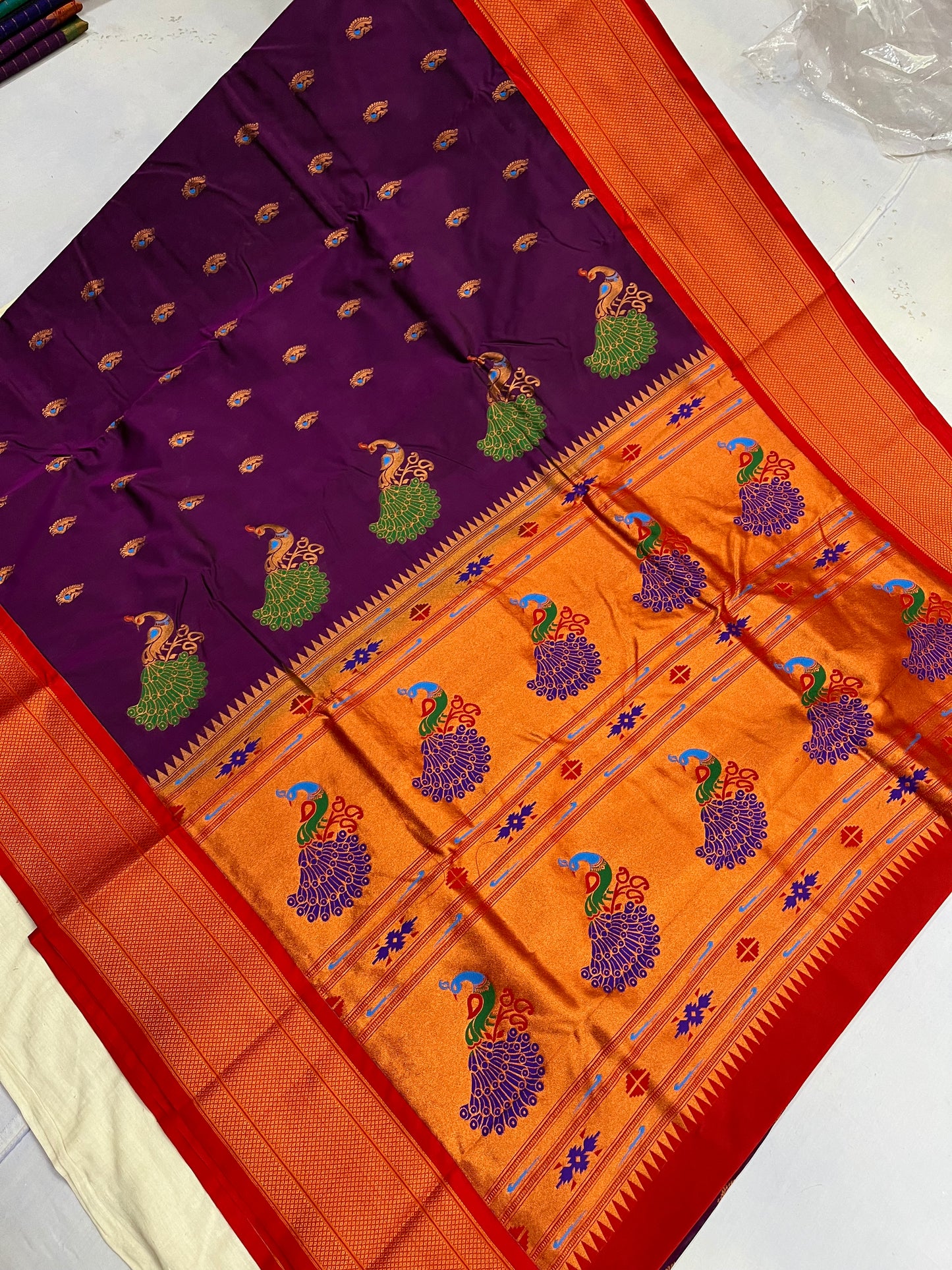 Wine Red Kajree Paithani Silk Saree