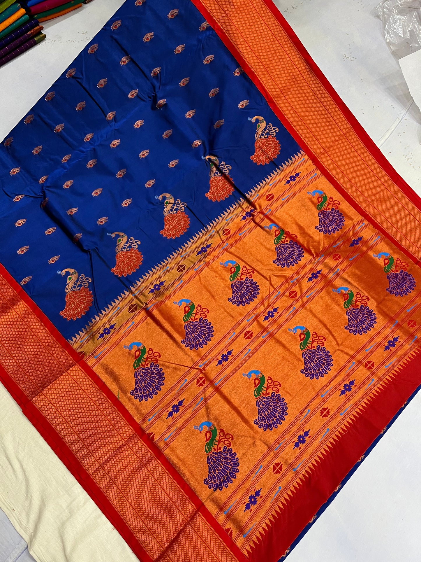 Blue Red Kajree Paithani Silk Saree