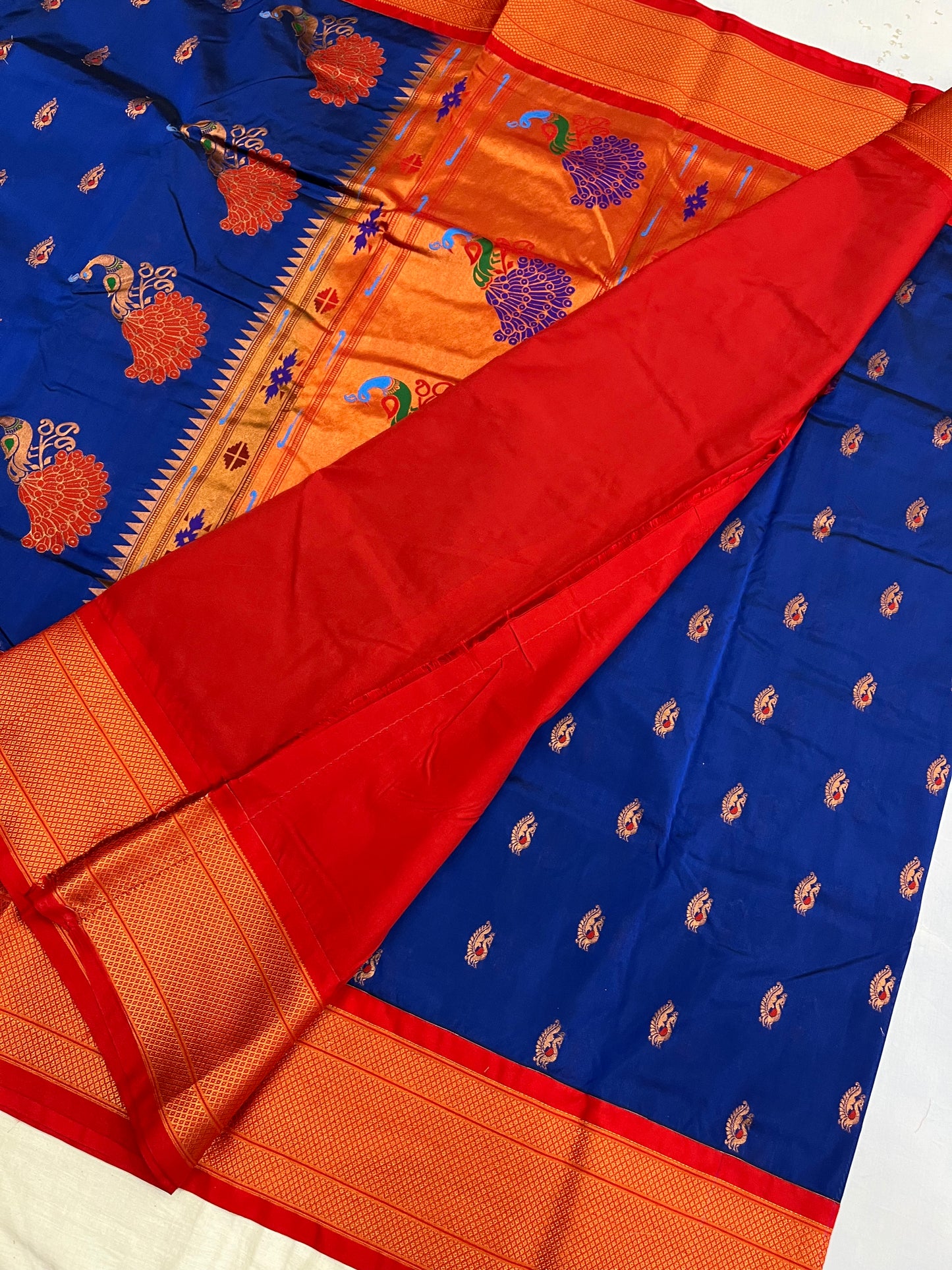 Blue Red Kajree Paithani Silk Saree