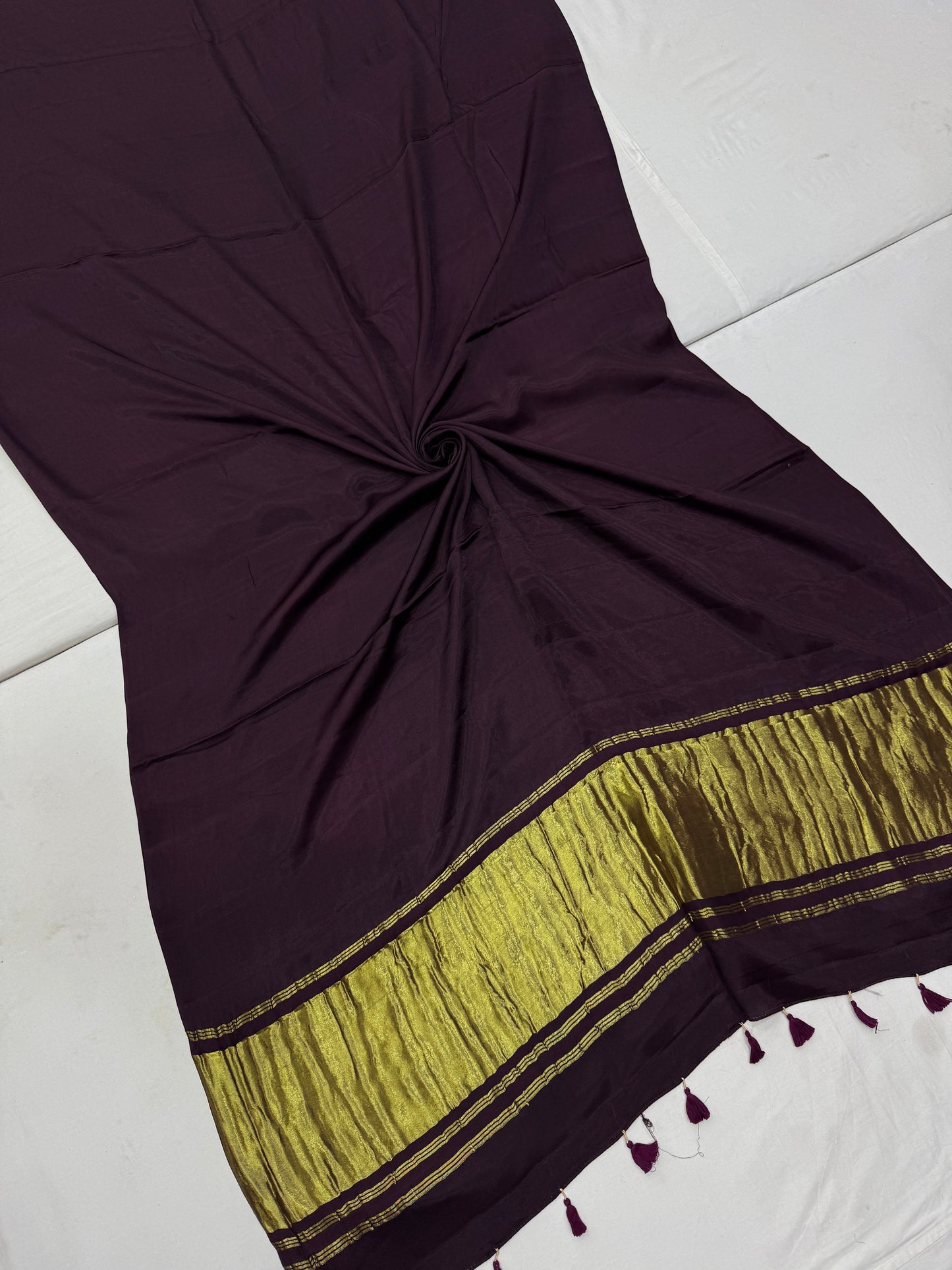 Garnett Wine Modal Satin Silk Lagdi Pallu Saree