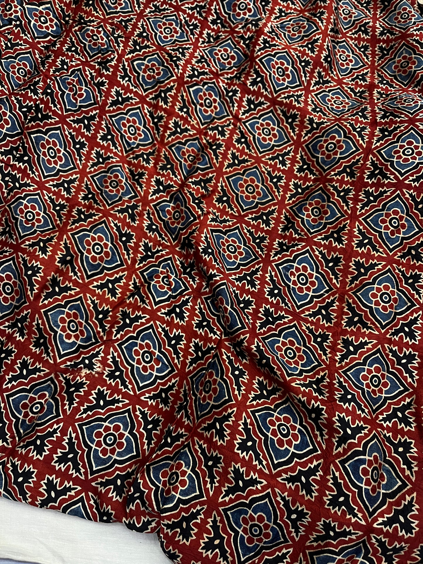 Mustard Red Blue Bandhani Ajrakh Modal Silk Saree
