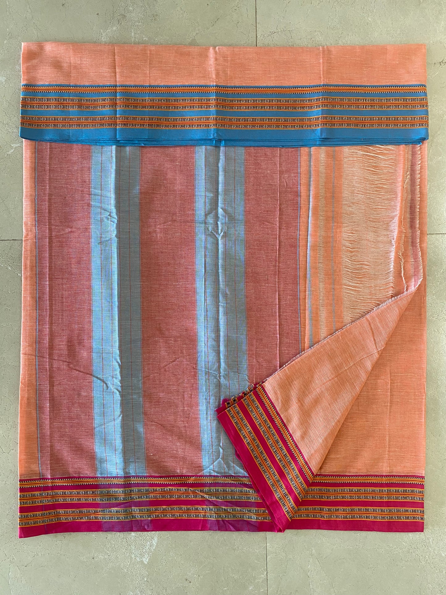 Peach Gadi Dadi Patteda Anchu Saree