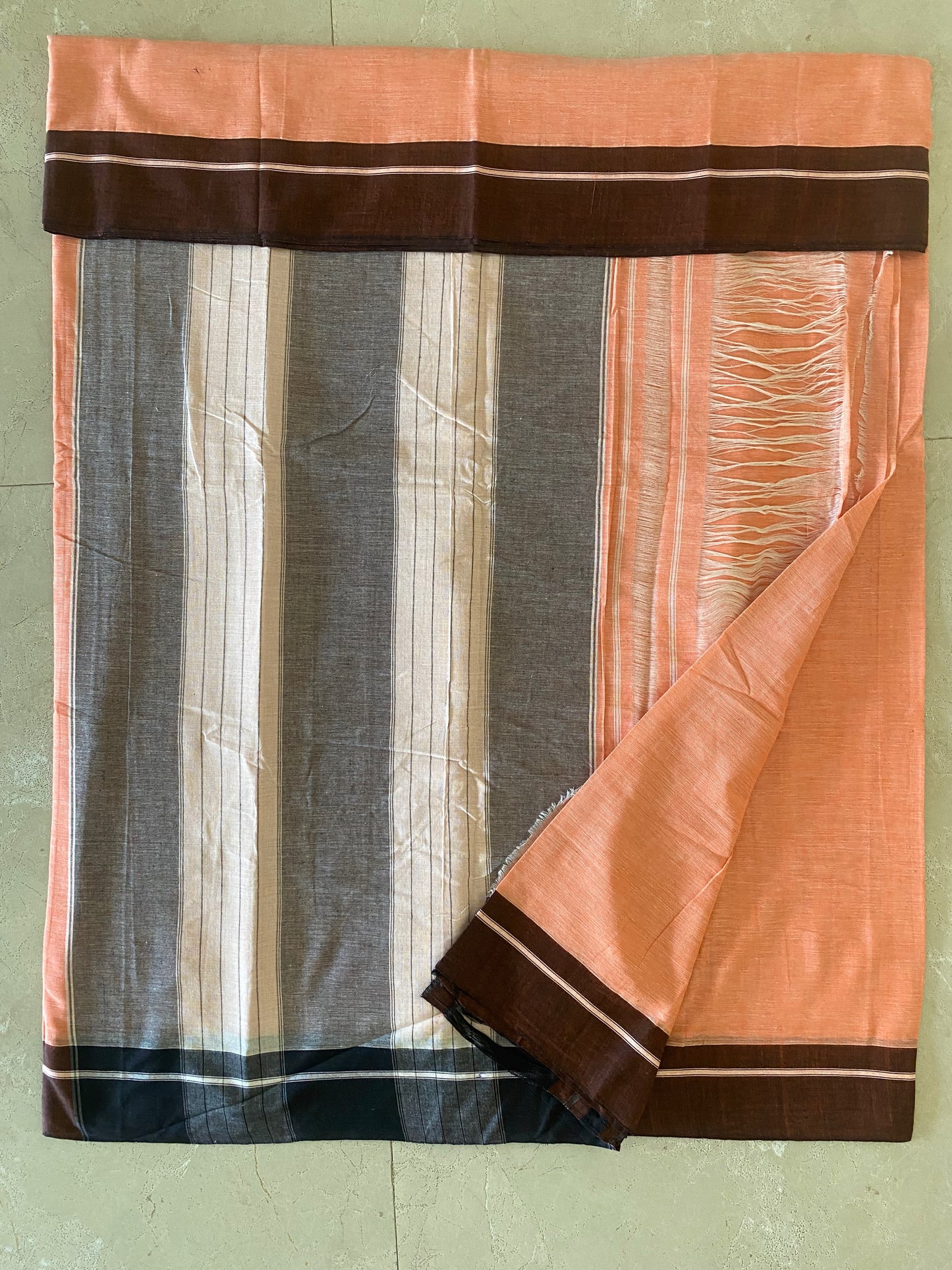 Peach Brown Patteda Anchu Saree