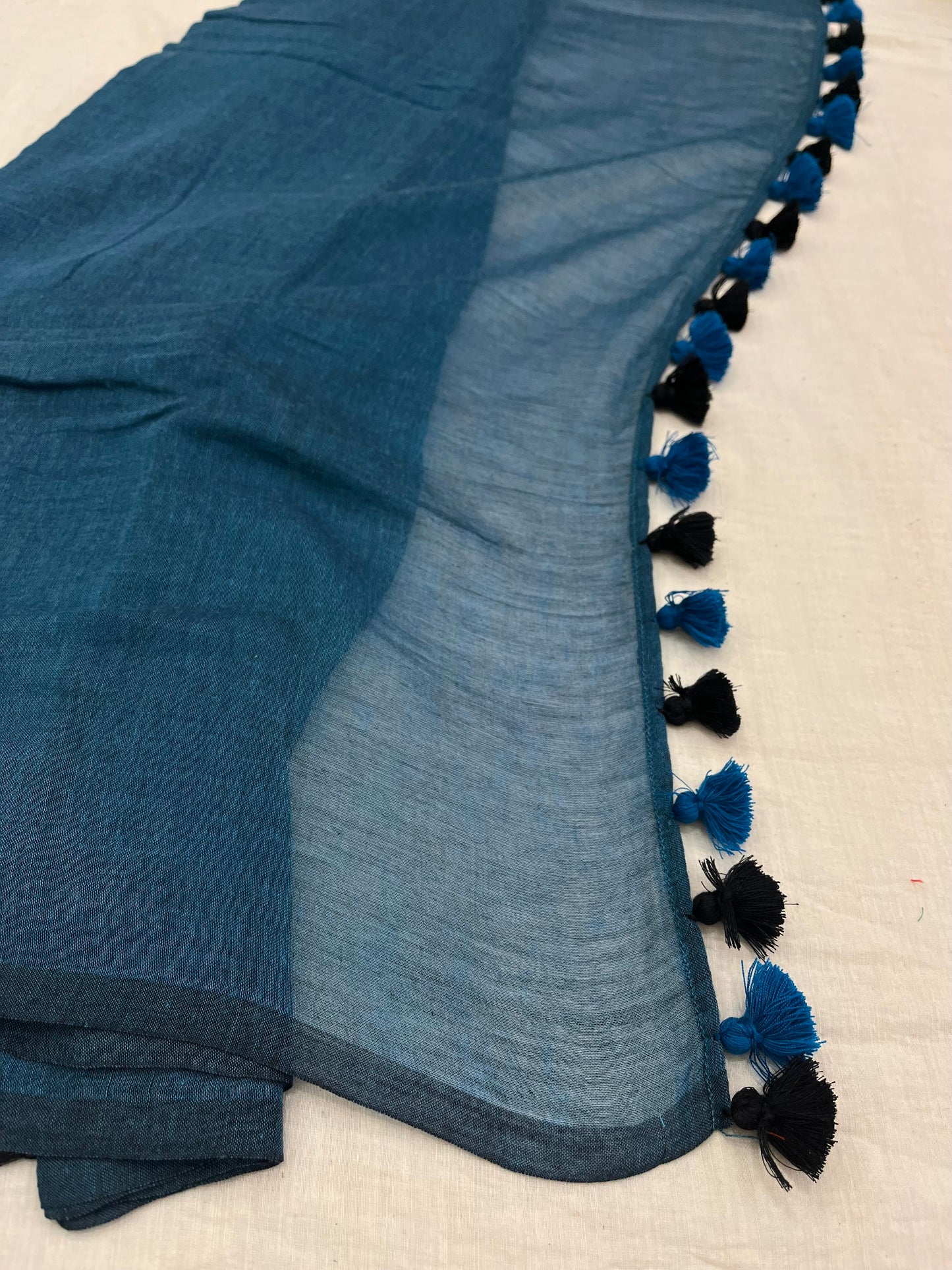 Teal Black Mulmul Saree