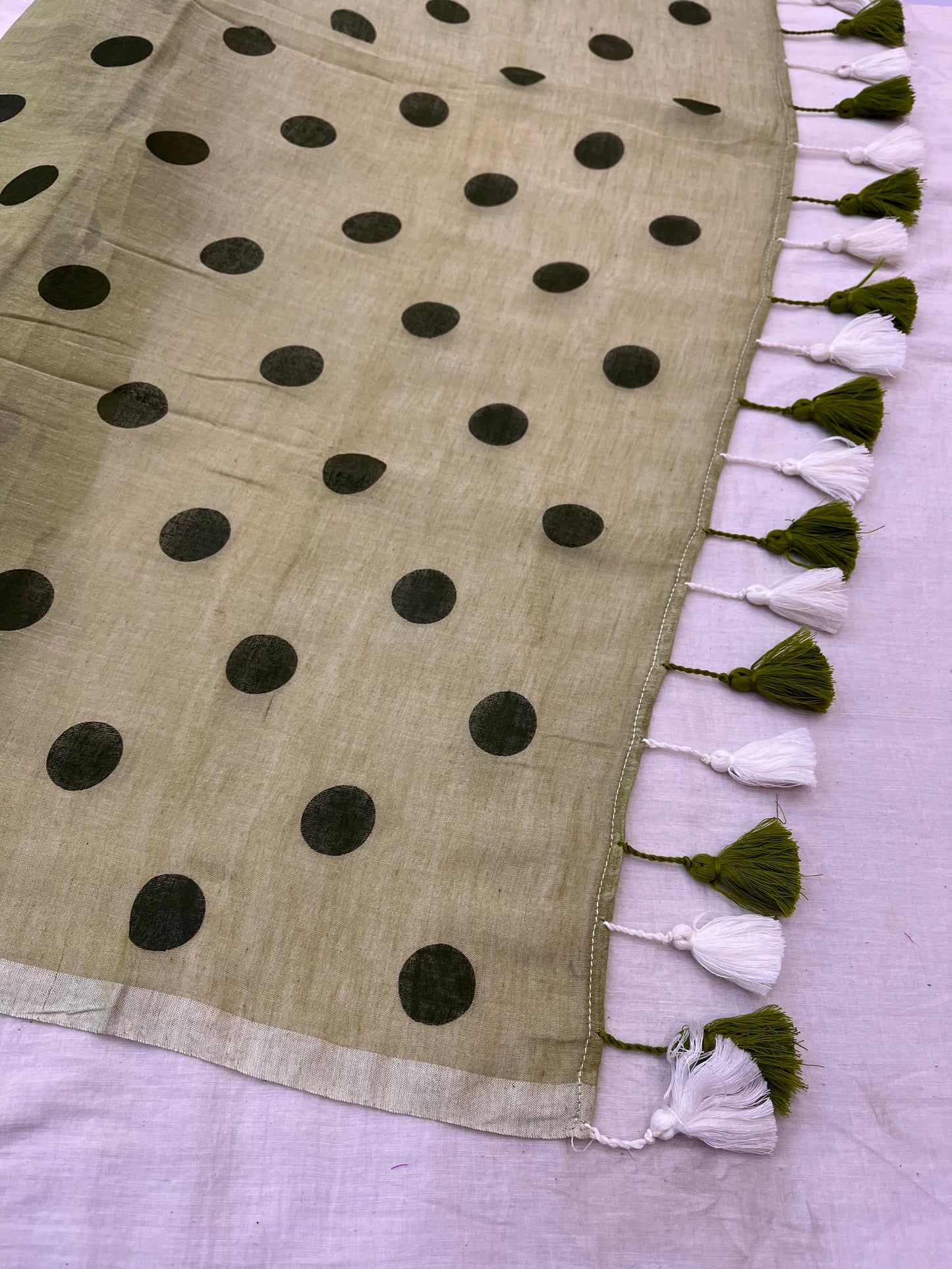 Elaichi Polka Dot Mulmul Saree