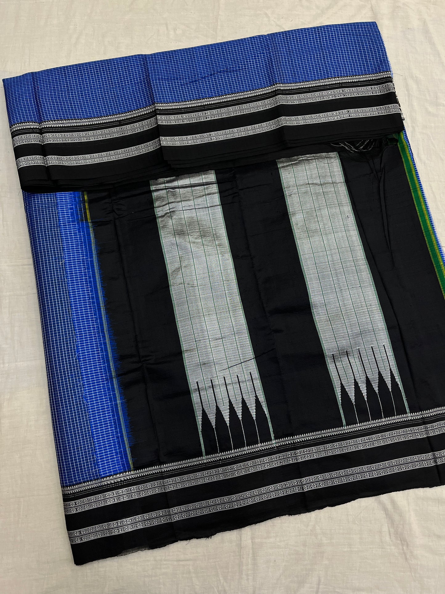 Blue Black Checks Ilkal Saree
