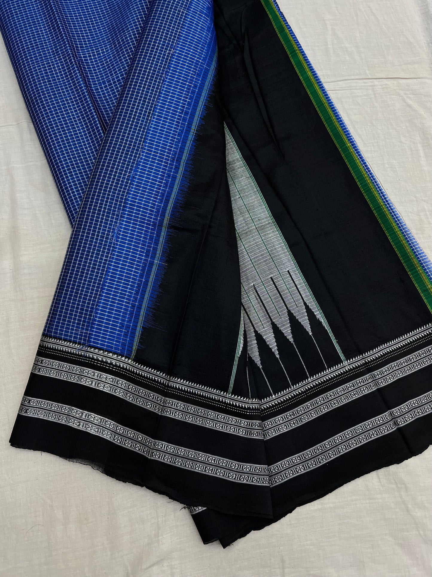Blue Black Checks Ilkal Saree