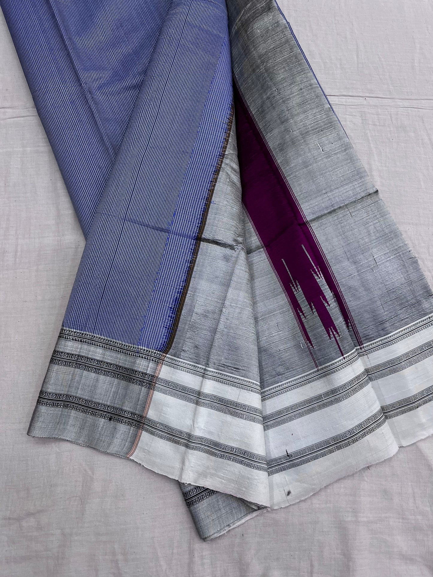 Denim Grey Micro Checks Ilkal Saree