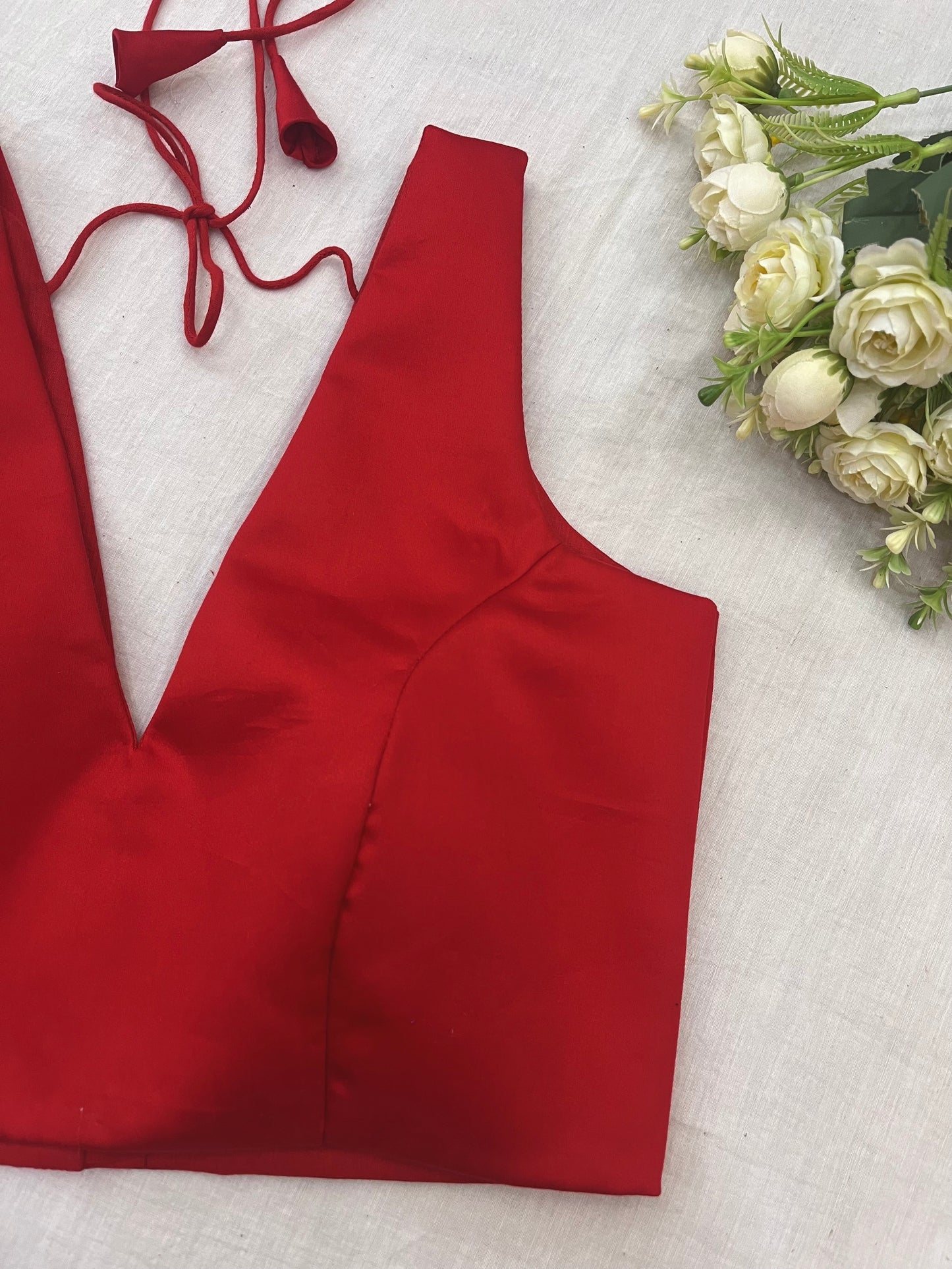 Red V Neck Silky Cotton Sleeveless Blouse