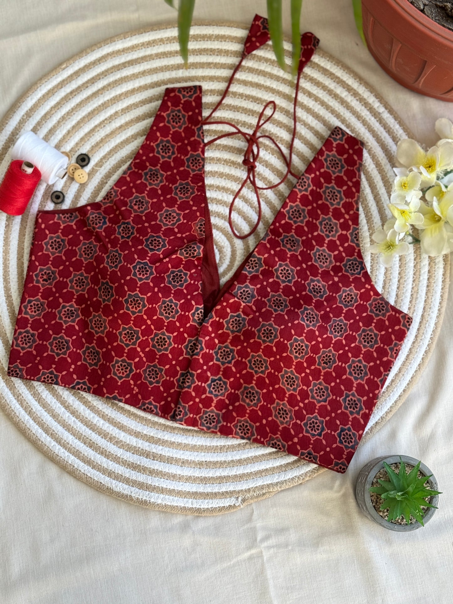 Kuyaru Red Ajrakh Modal Silk Blouse