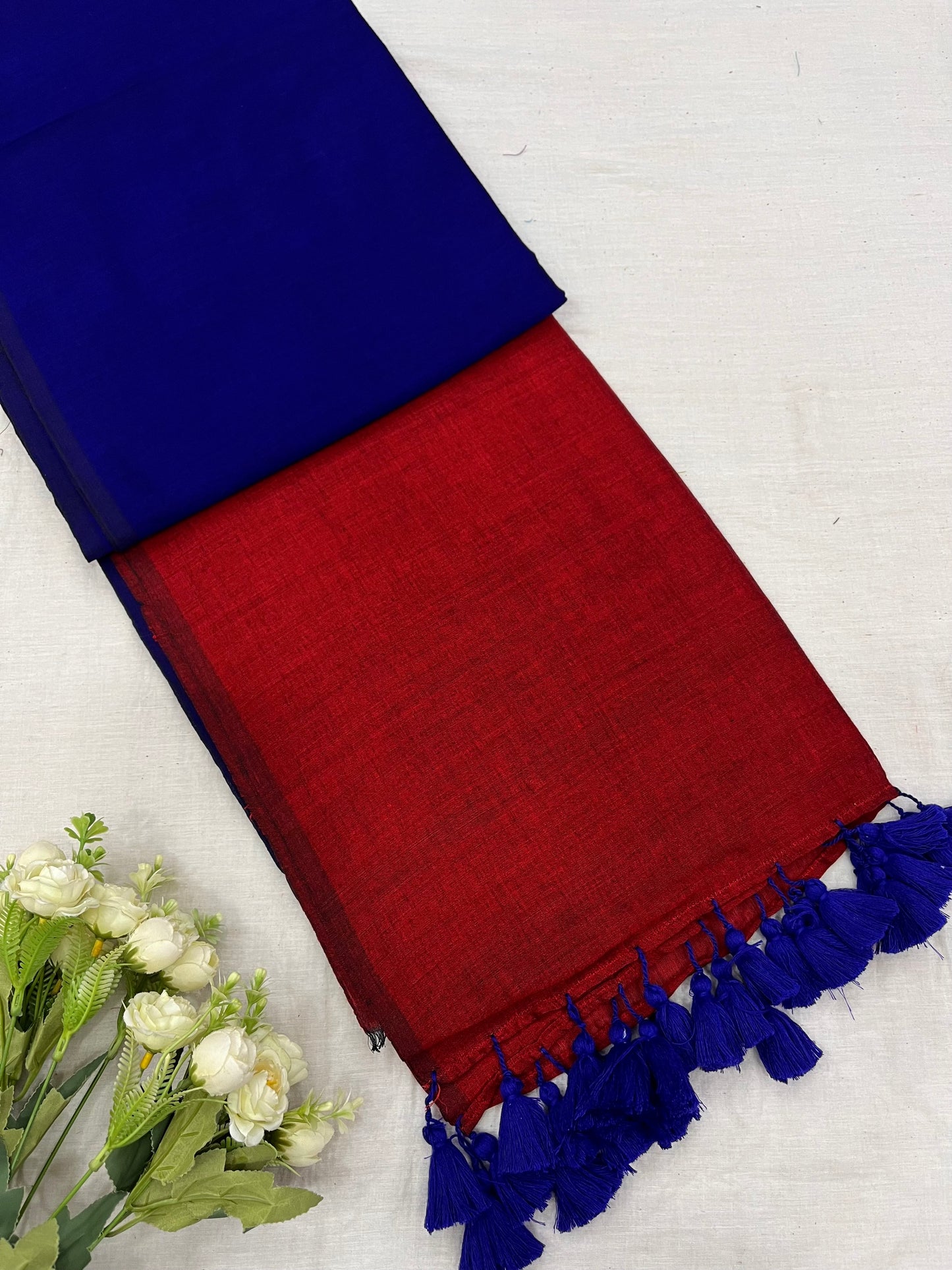 Maroon Blue Acrylic Cotton Saree