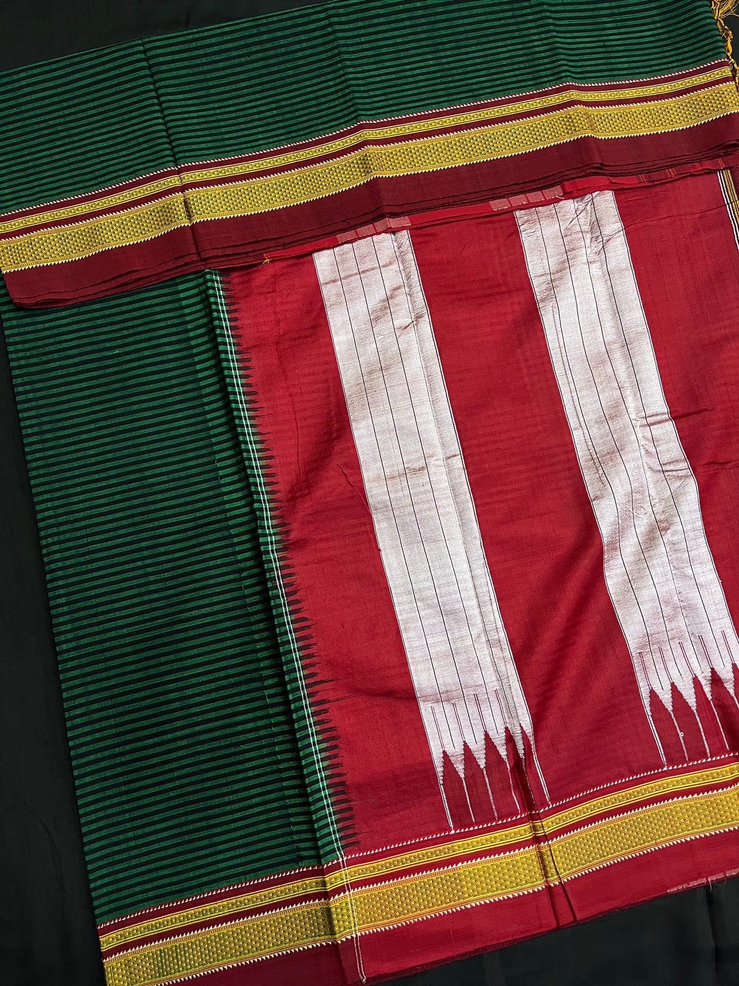 Green Maroon Black Stripes Ilkal Saree