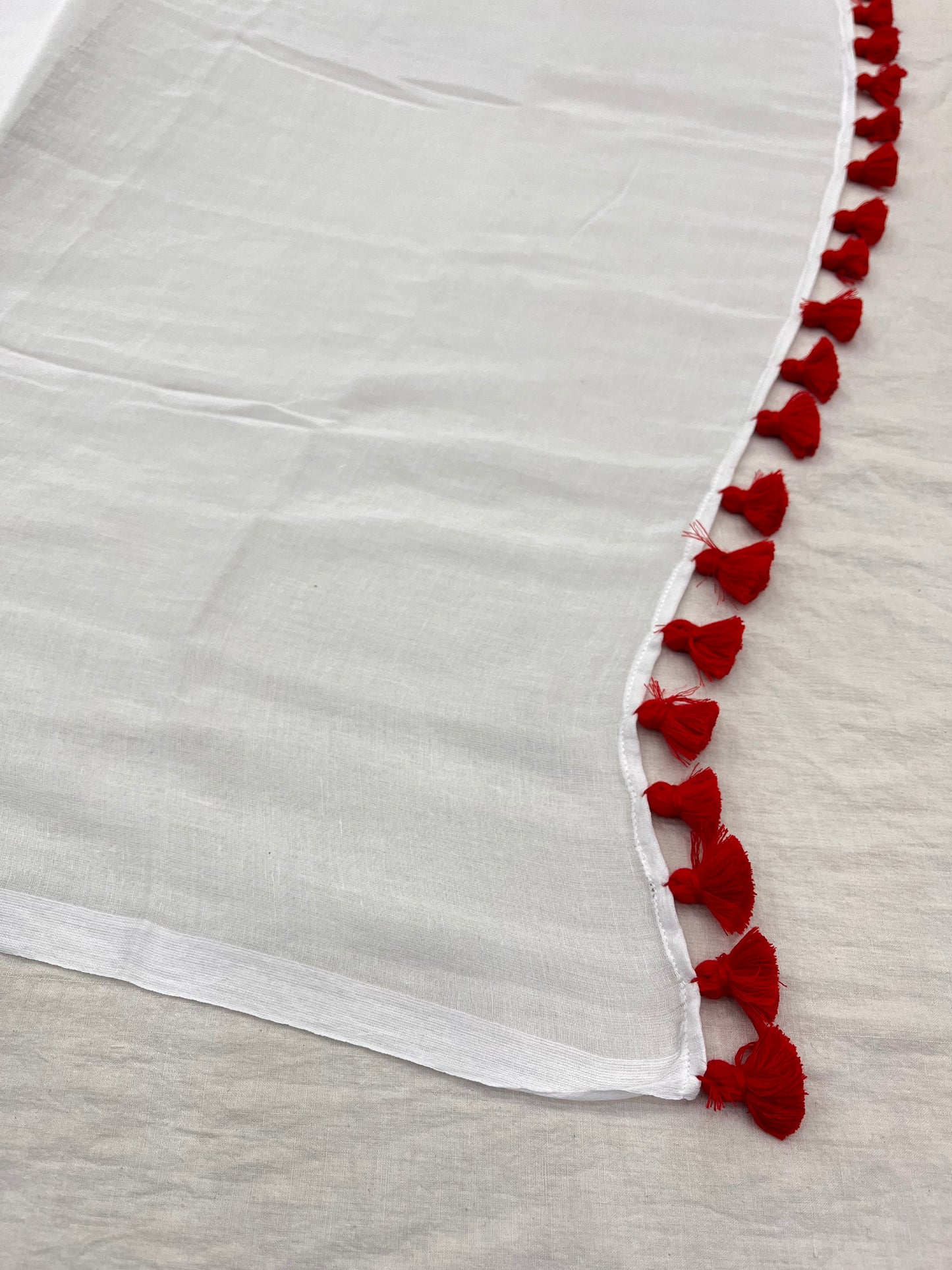 White Red Mulmul Saree