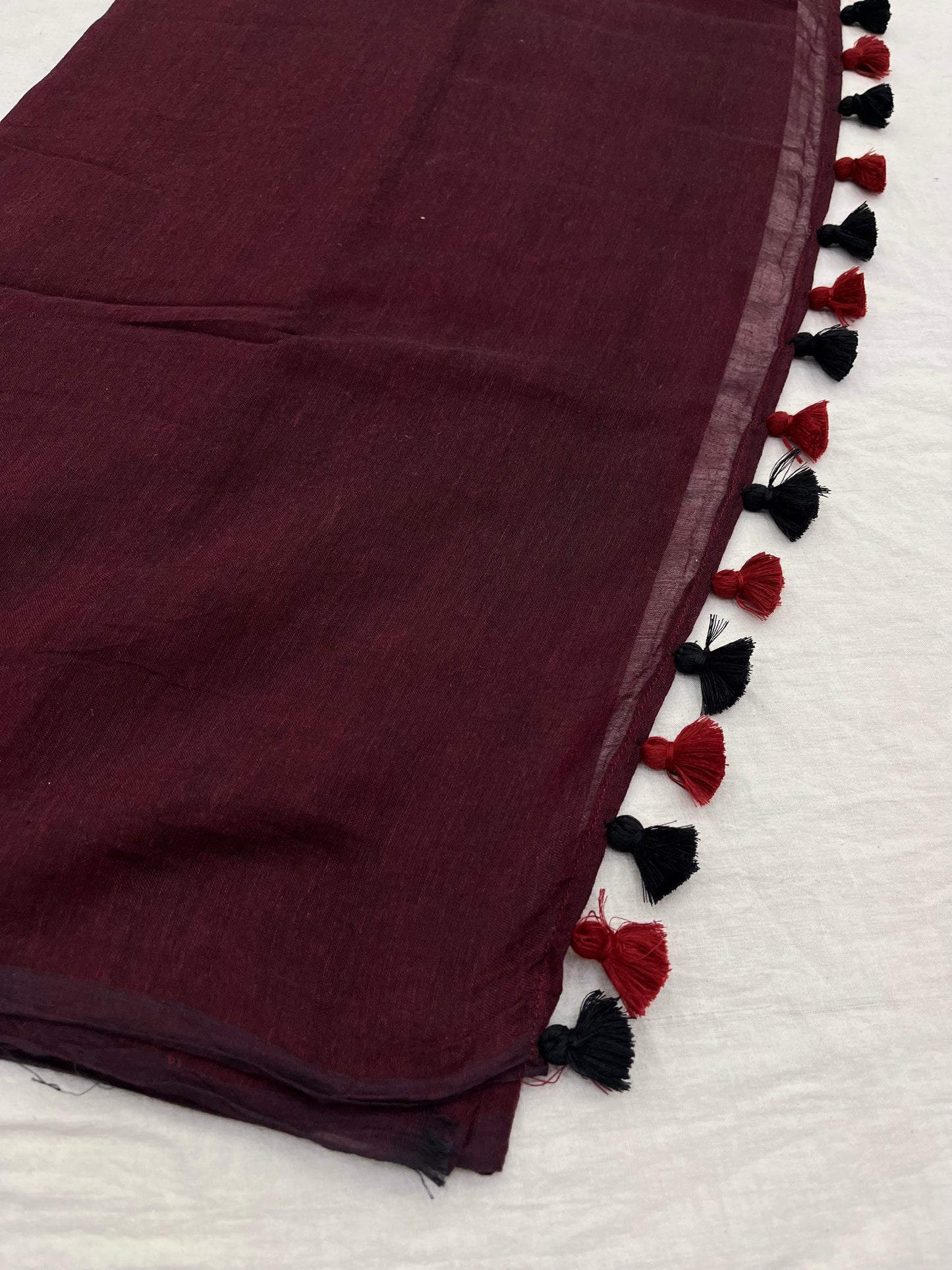 Maroon Black Mulmul Saree
