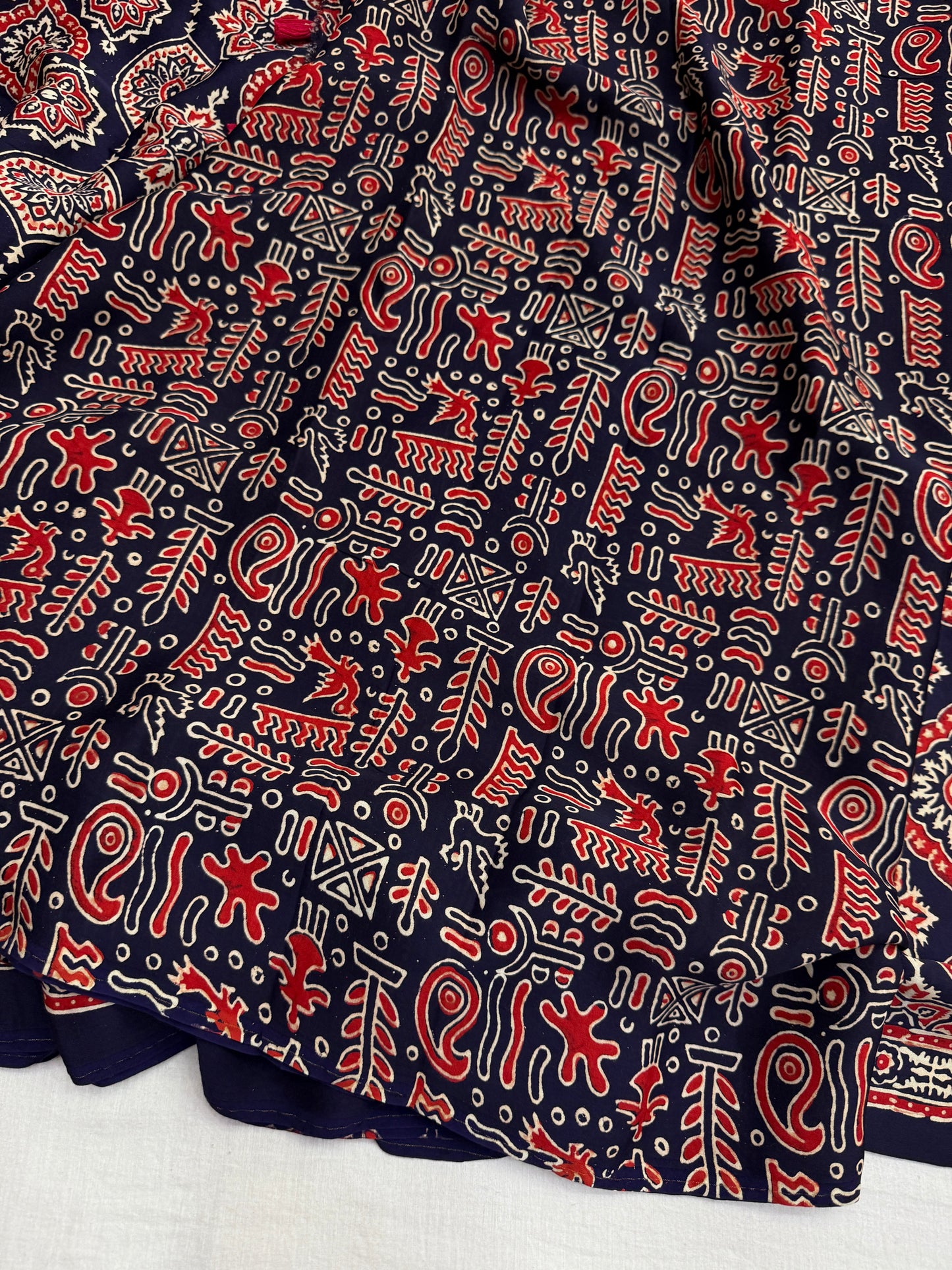 Navy Blue Badam Ajrakh Print Modal Silk Saree