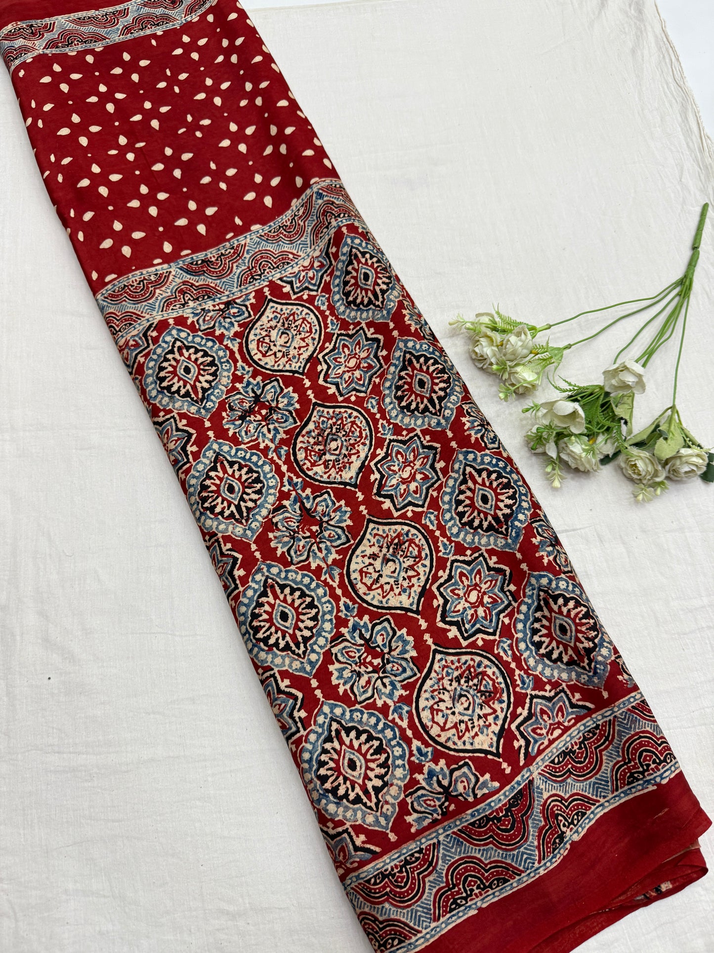 Gulnaar Ajrakh Print Modal Silk Saree