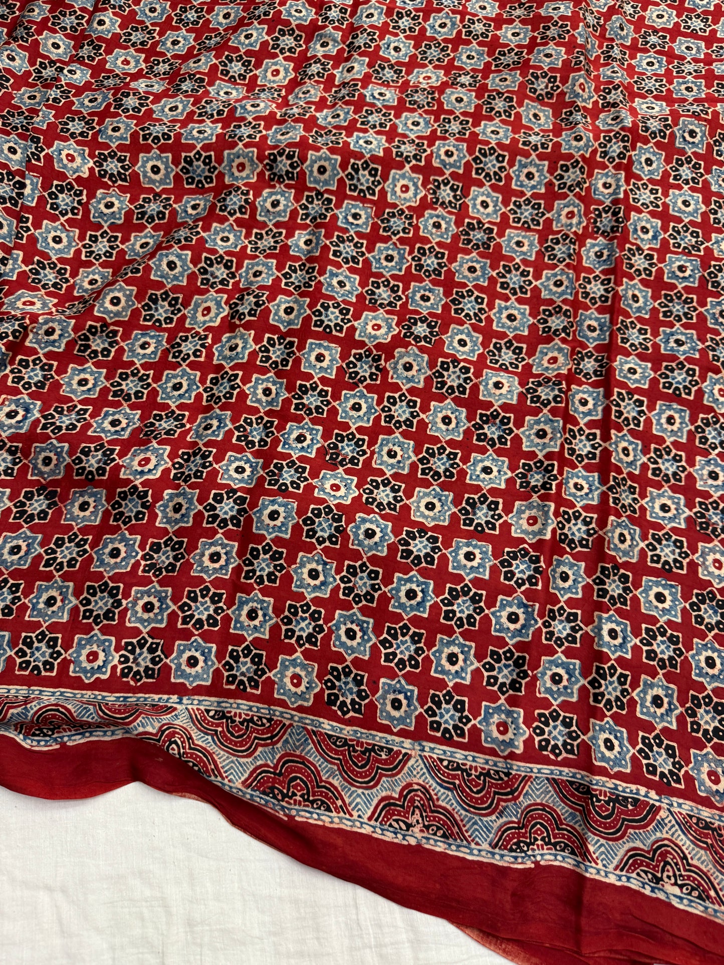 Gulnaar Ajrakh Print Modal Silk Saree
