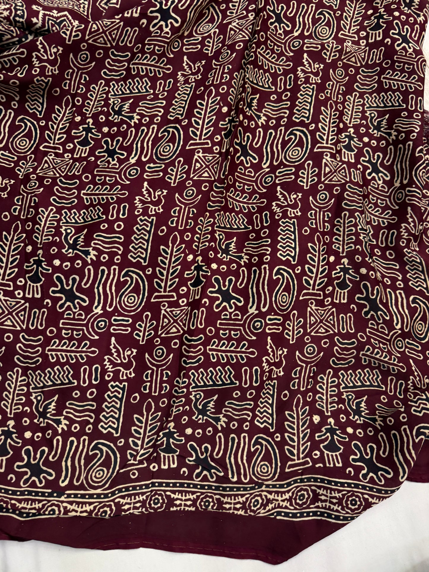 Maroon Badam Ajrakh Print Modal Silk Saree