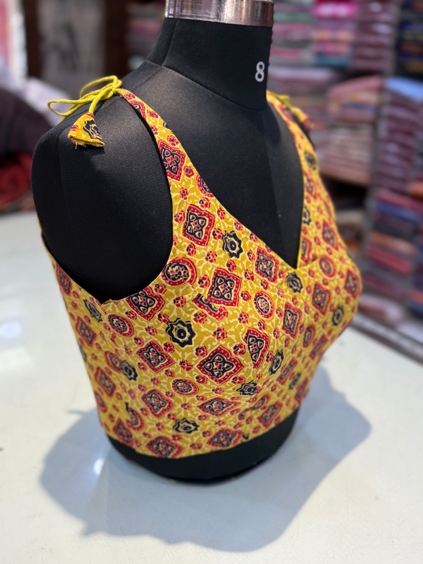 Yellow Ajrakh Cotton Knot Blouse